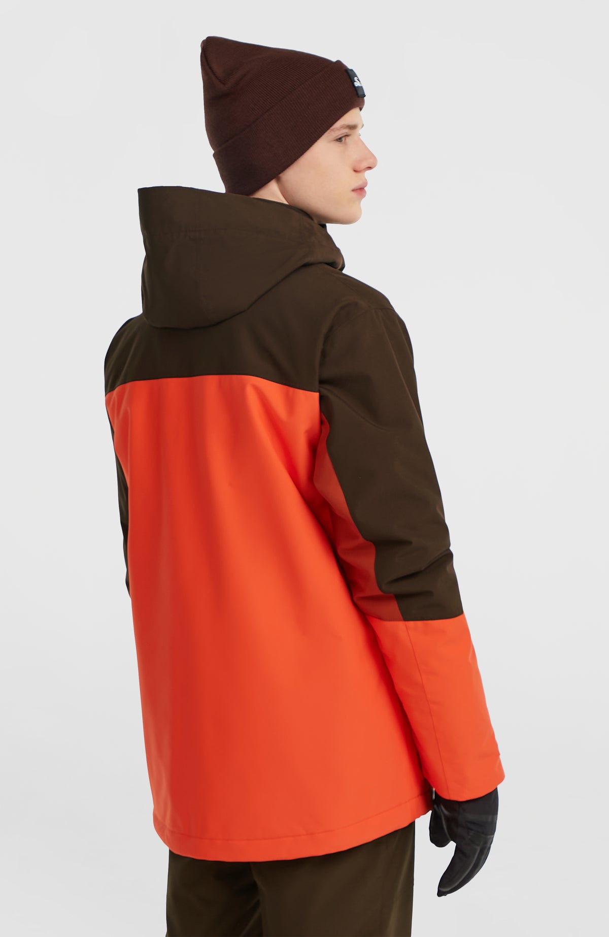 FWC'Cruz Triple Skijacke für Herren, braun, Rückansicht am Model mit Kapuze