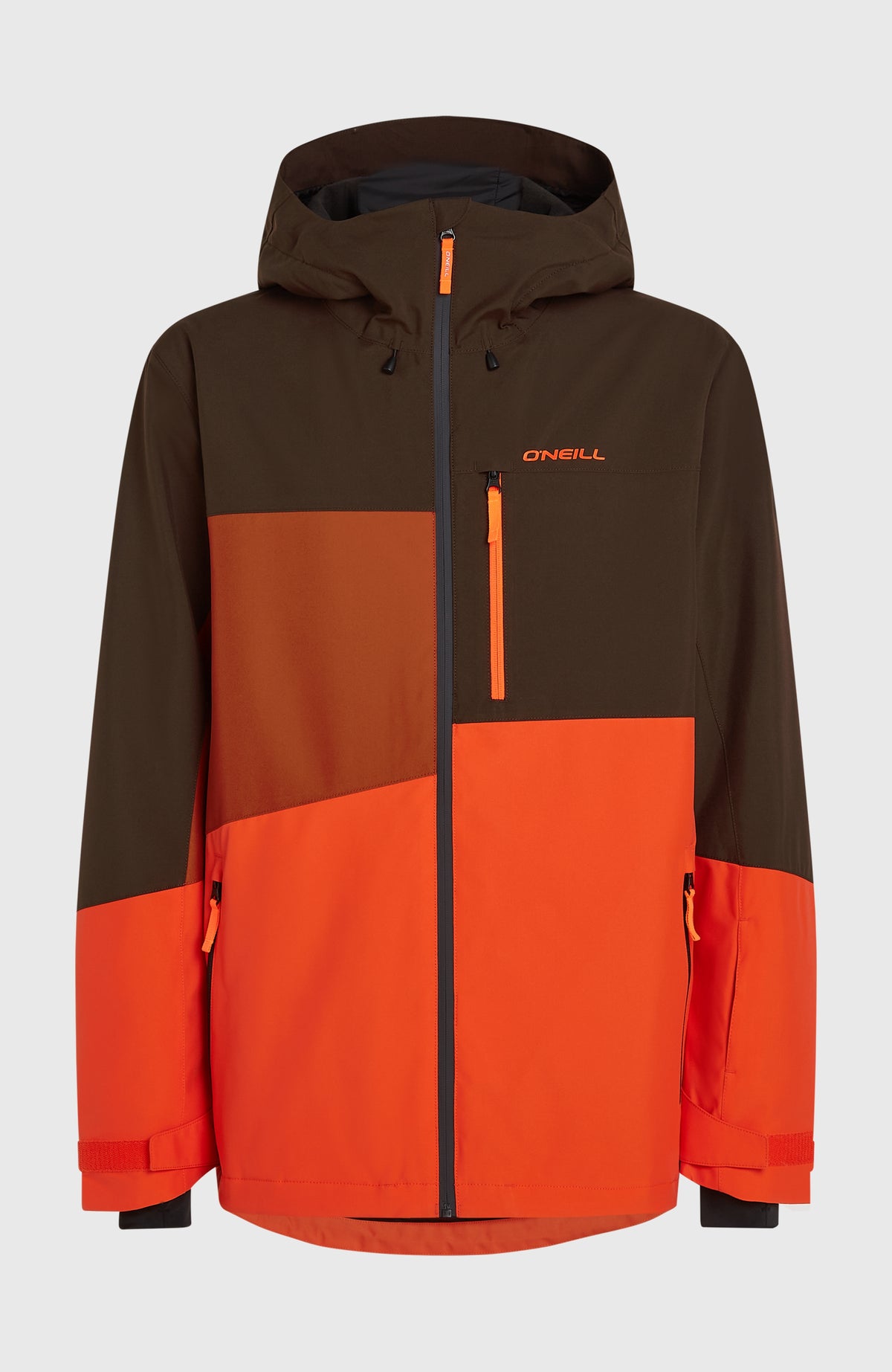 Braune FWC'Cruz Triple Skijacke für Herren, freigestellt von vorne mit Reißverschlusstaschen