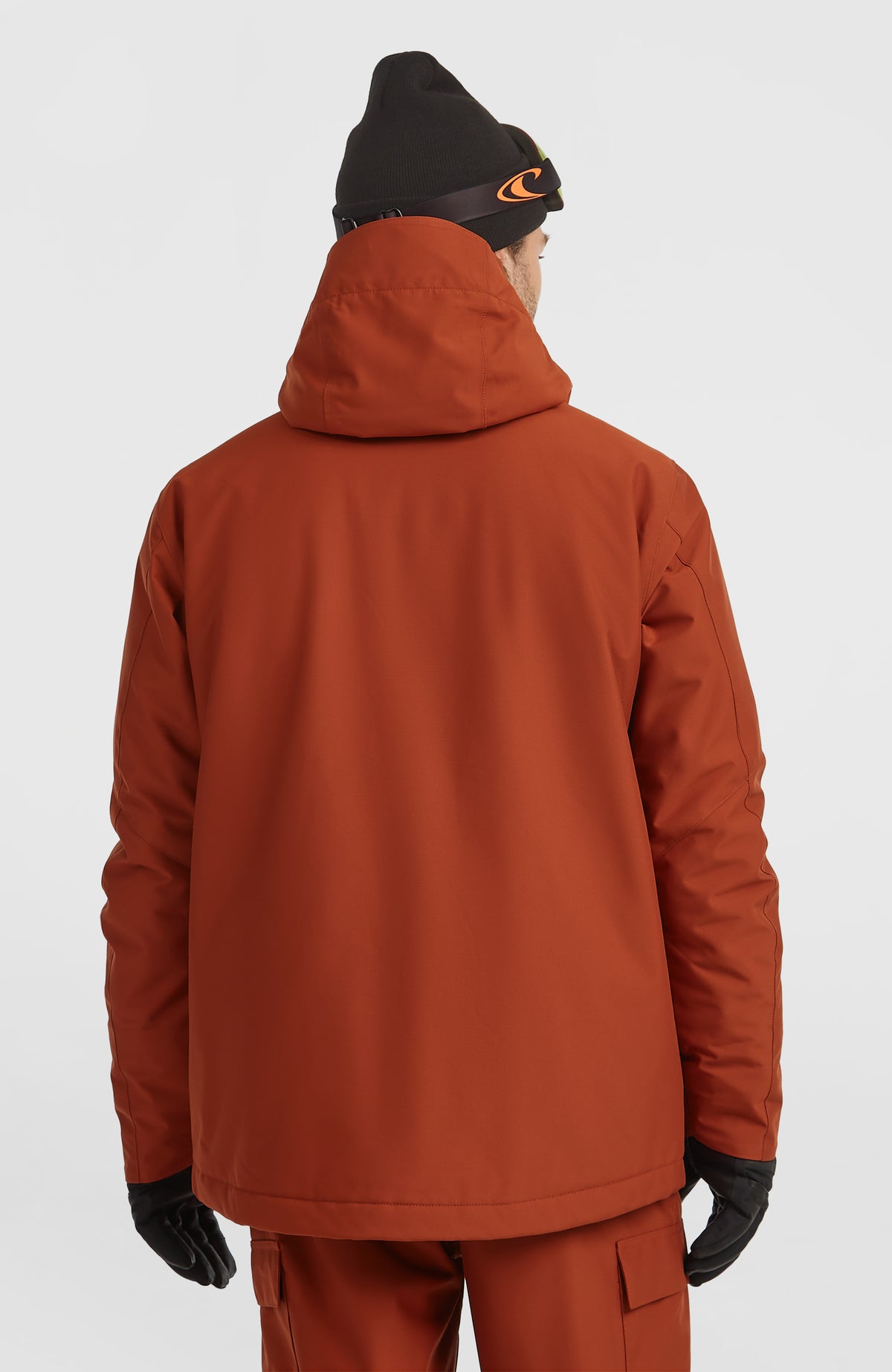 FWC'Cruz Skijacke für Herren, orange, Rückansicht am Model mit Kapuze