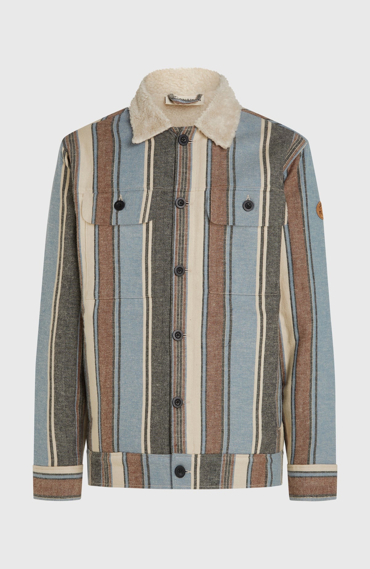 O'Riginals Jacke mit Fleecefutter für Herren, blau mit Streifenmuster in Braun, freigestellt von vorne