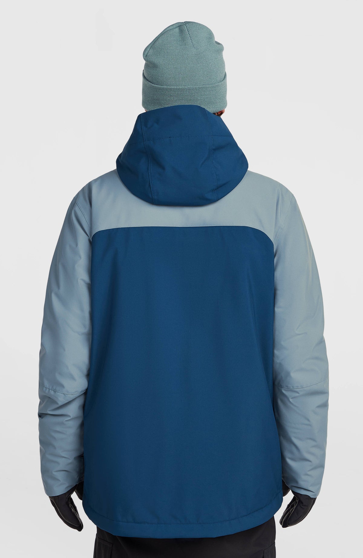 FWC'Cruz Duo Skijacke für Herren, blau, Rückansicht am Model mit Kapuze und Farbblock-Design