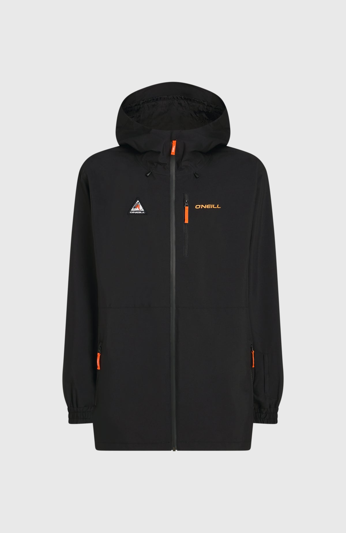 FWC'Play Park Ski- und Snowboardjacke für Herren, schwarz, freigestellt von vorne mit Reißverschlusstaschen