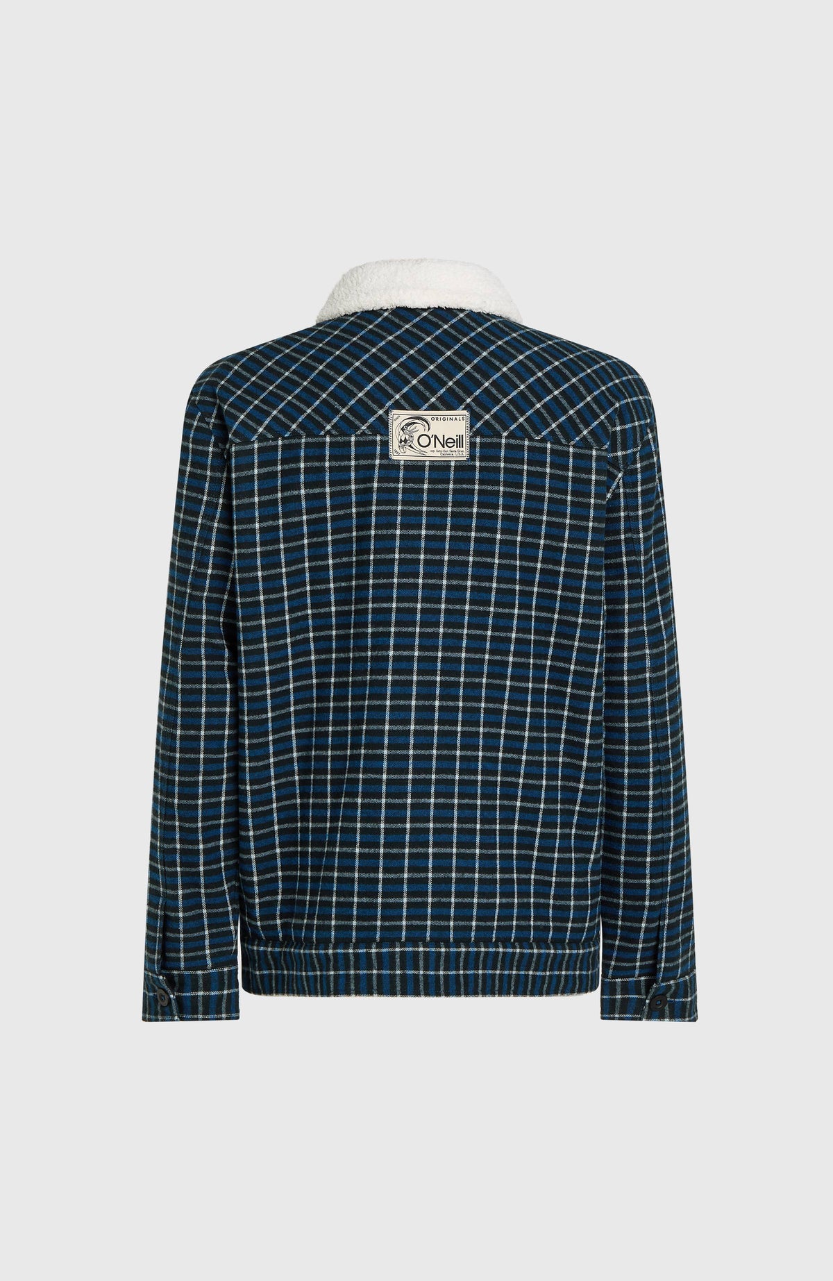 O'RIGINALS FLEECE LINED JACKET Jacke für Herren, blau mit Karomuster in Schwarz und Weiß, freigestellt von hinten
