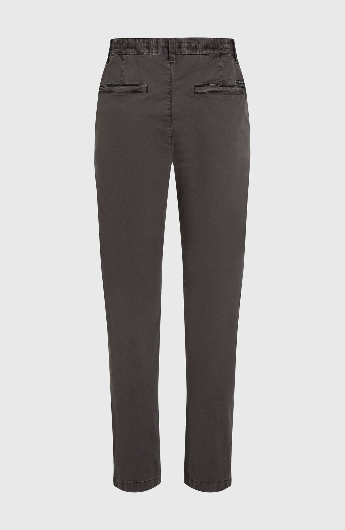 Essentials Chino-Hose für Herren, grau, freigestellt von hinten mit Gesäßtaschen und elastischem Bund