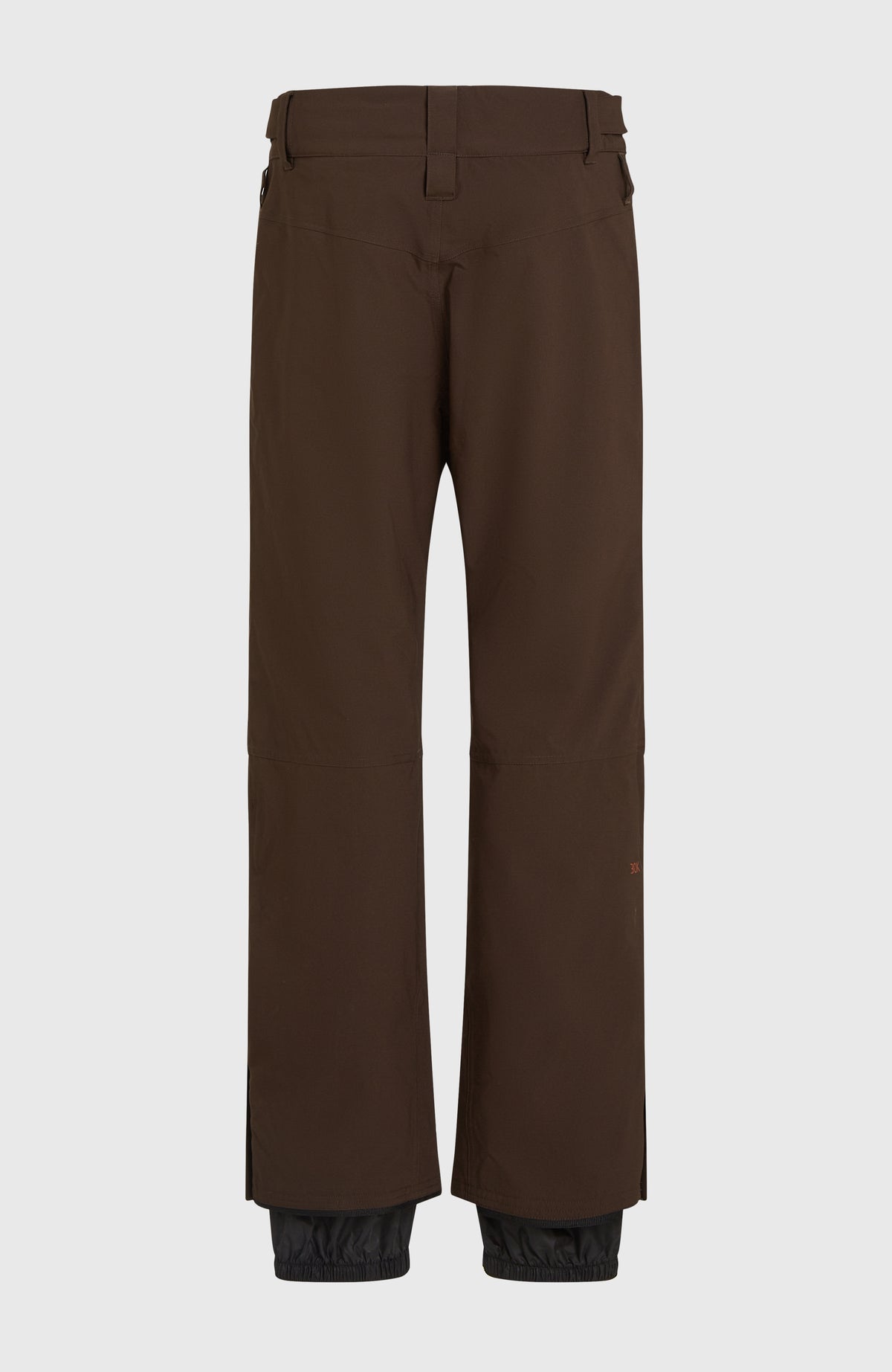 Braune FWC'Peak Fire Skihose für Herren, flach liegend von hinten mit elastischem Schneefang am Saum
