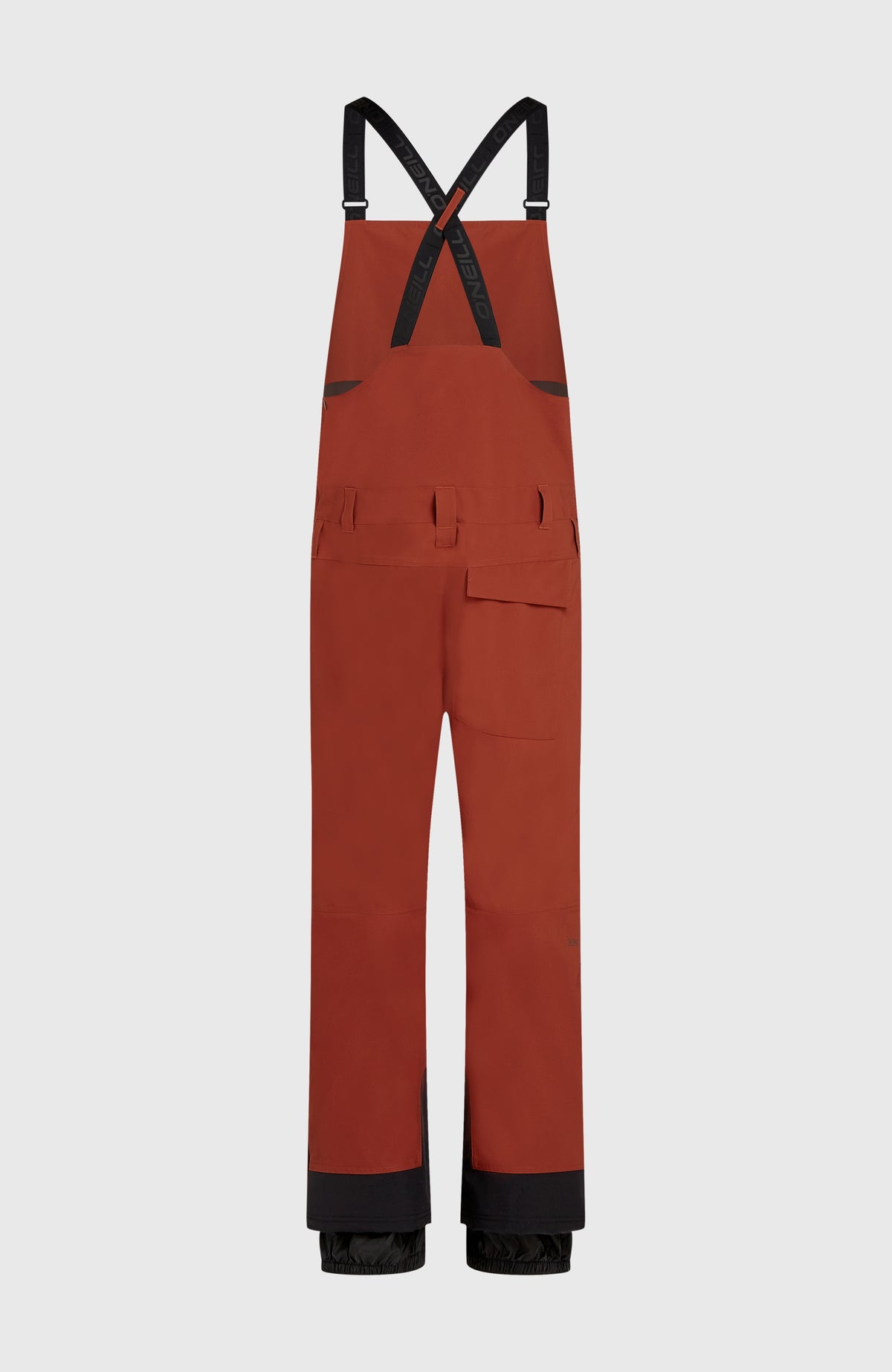 FWC'Peak Bib Skihose für Herren, orange, freigestellt von hinten mit gekreuzten Trägern