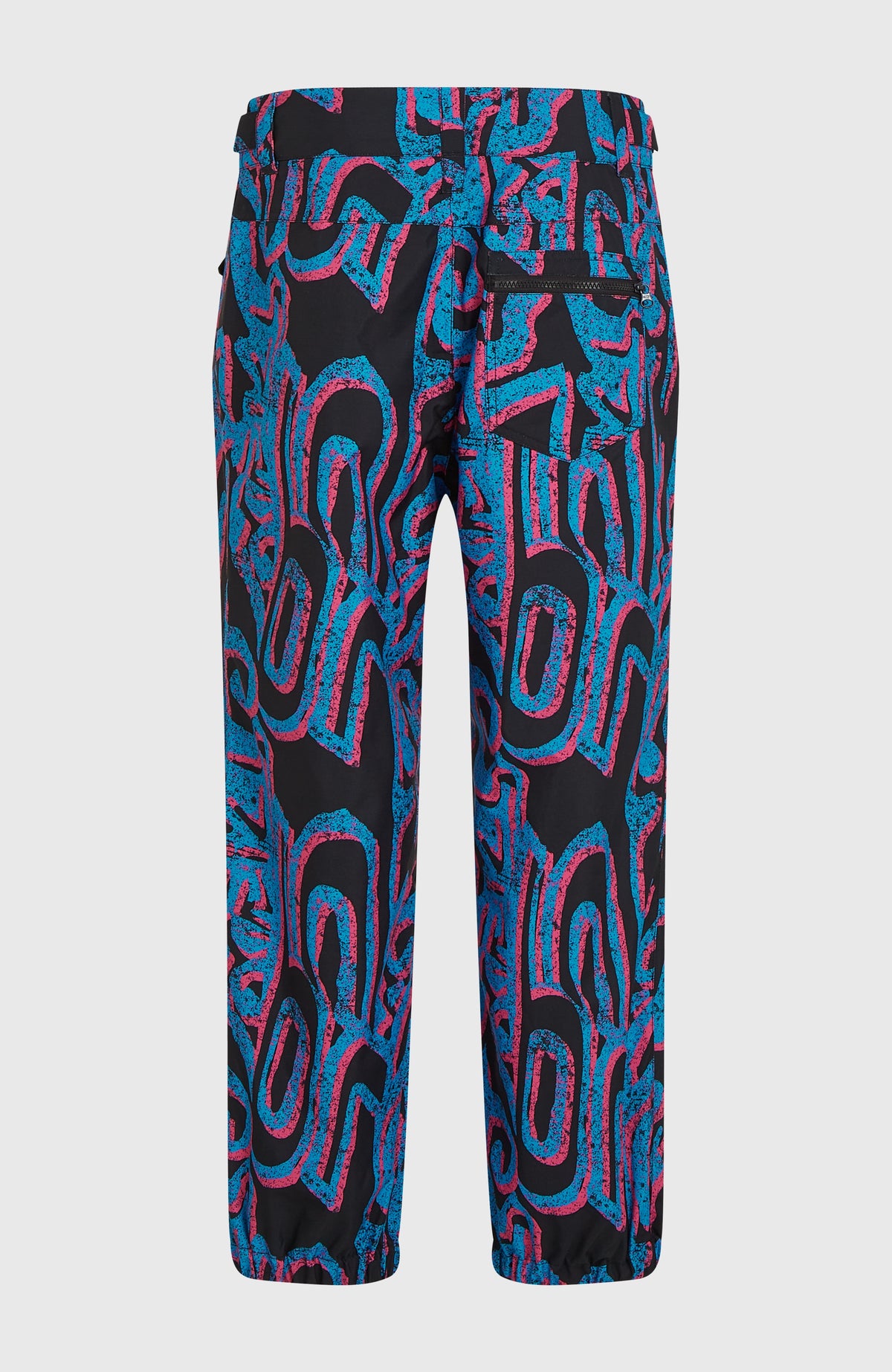 FWC'Play Ski- und Snowboardhose für Herren, pink mit Grafikmuster in Blau und Schwarz, freigestellt von hinten