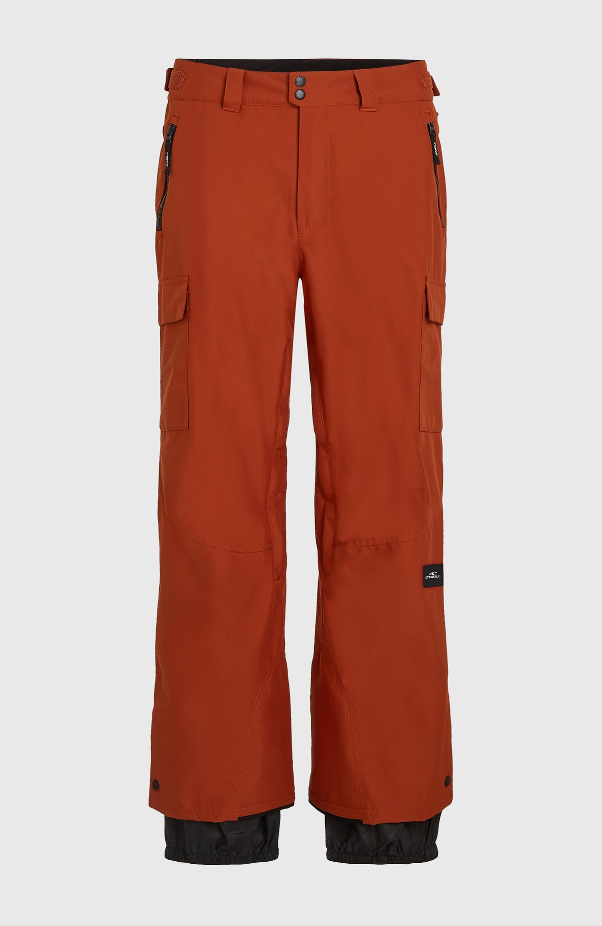 FWC'Cruz Cargo-Skihose für Herren, orange, freigestellt von vorne mit integrierten Schneefängen am Saum