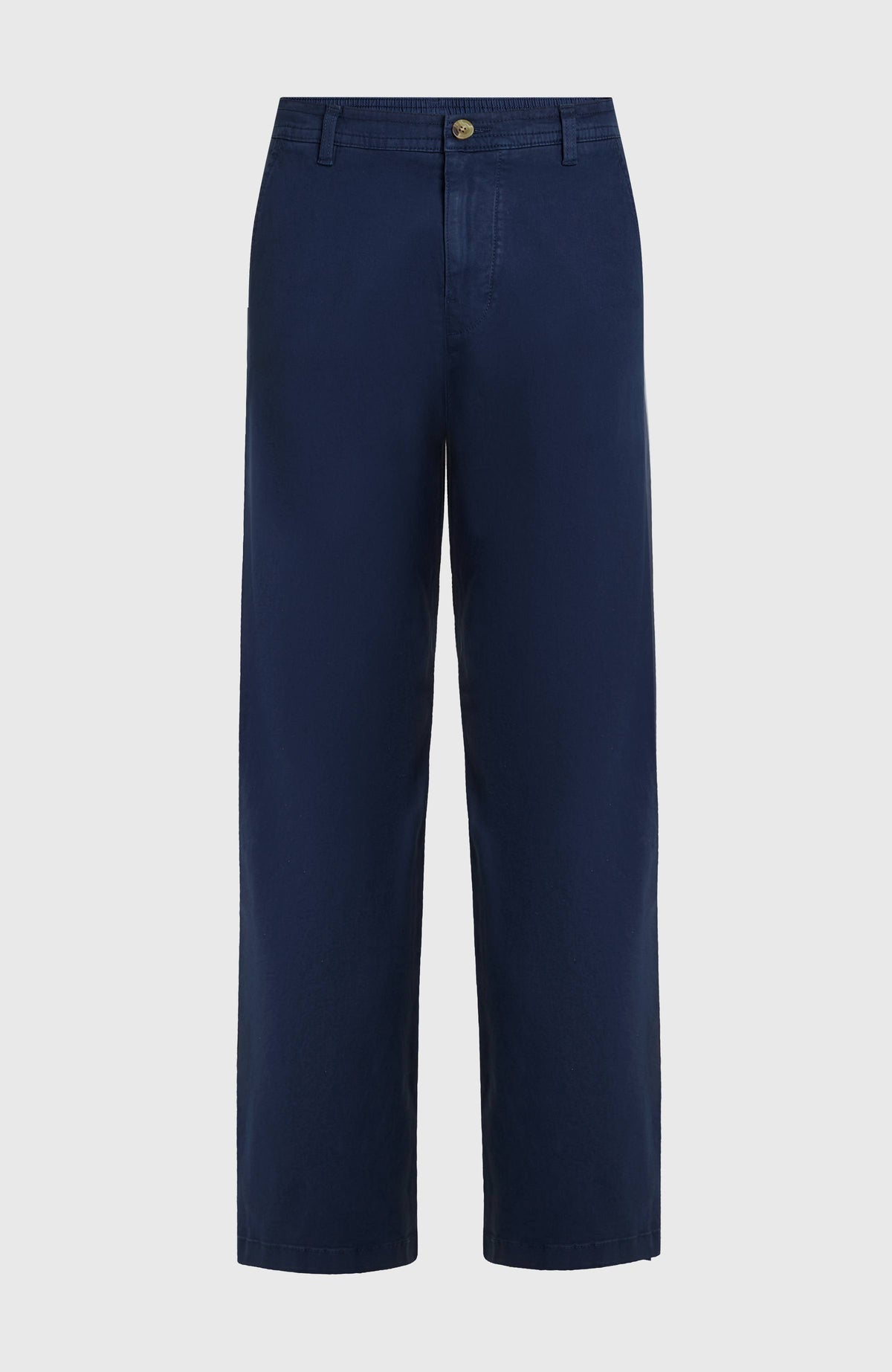 Essentials Chino-Hose für Herren, blau, freigestellt von vorne mit Knopfverschluss am Bund