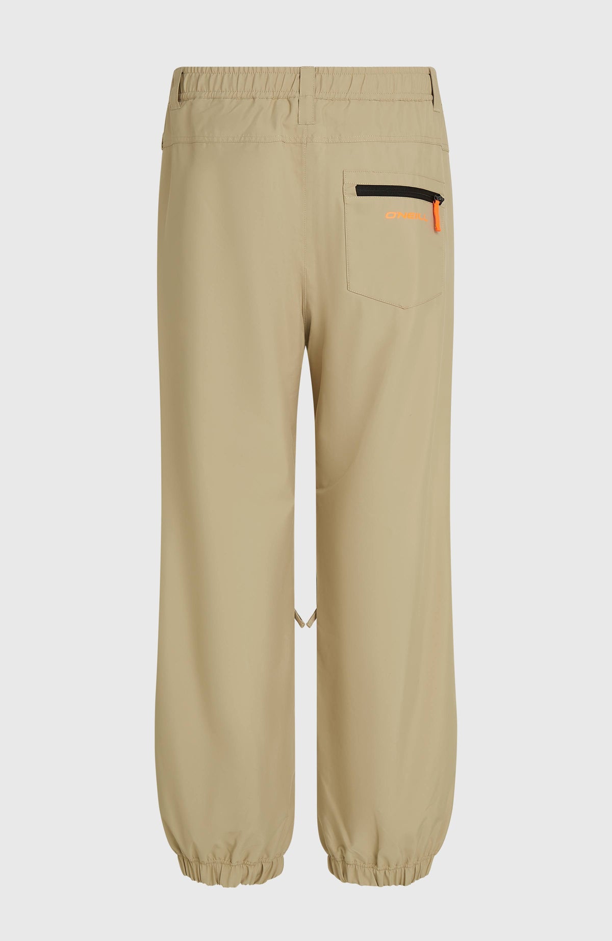 FWC Oversized Ski- und Snowboardhose für Herren, beige, freigestellt von hinten mit Reißverschlusstasche
