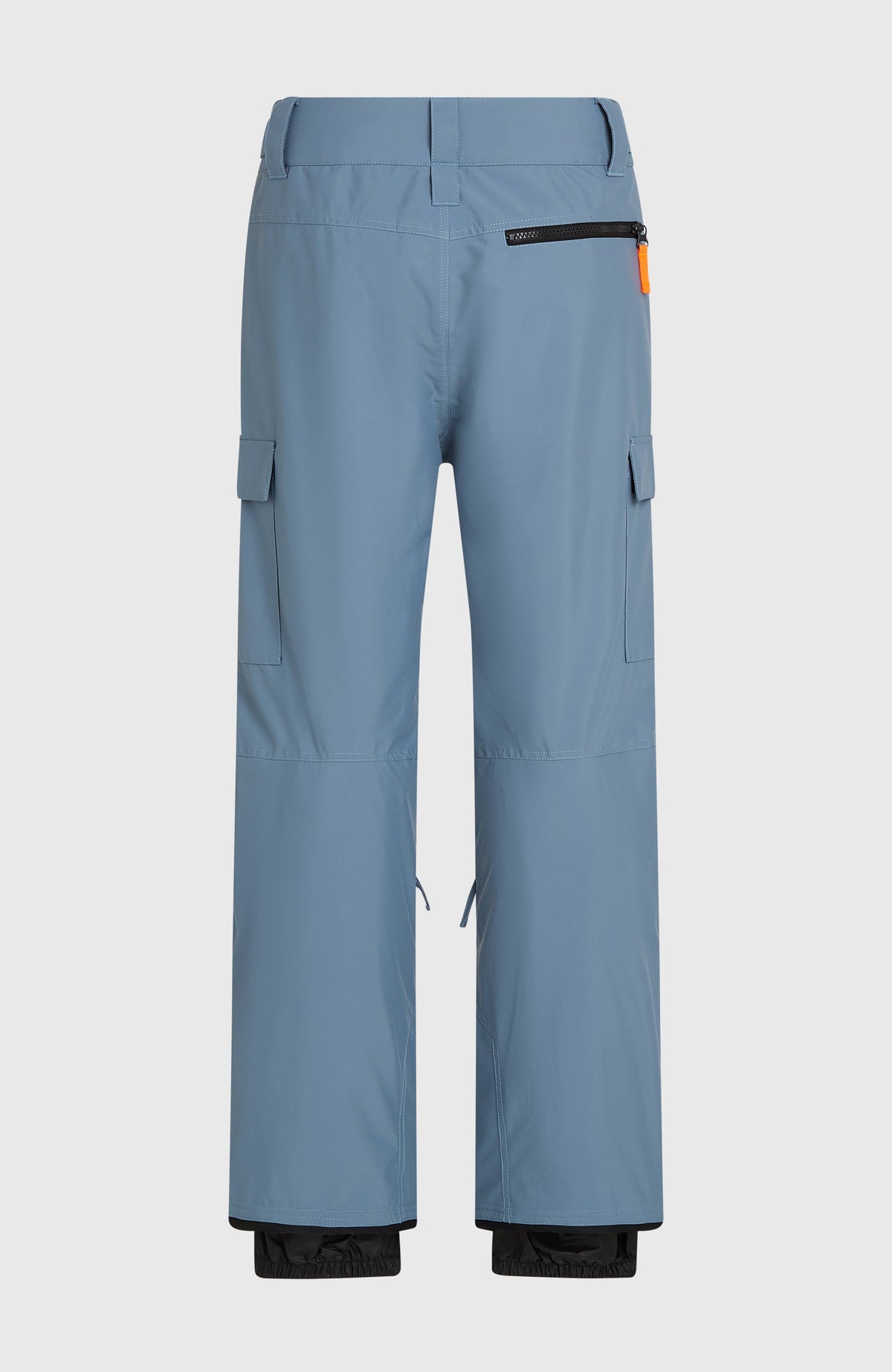 Blaue FWC'Cruz Cargo-Skihose für Herren, freigestellt von hinten mit oberer Reißverschlusstasche und Schneefang
