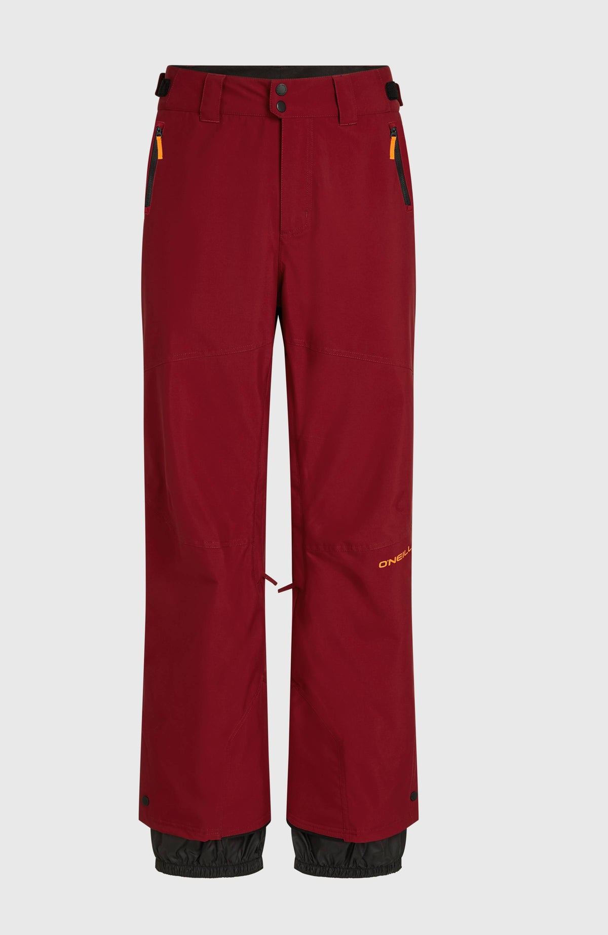 FWC'Cruz Skihose für Herren, rot, freigestellt von vorne mit elastischen Schneefängen am Saum