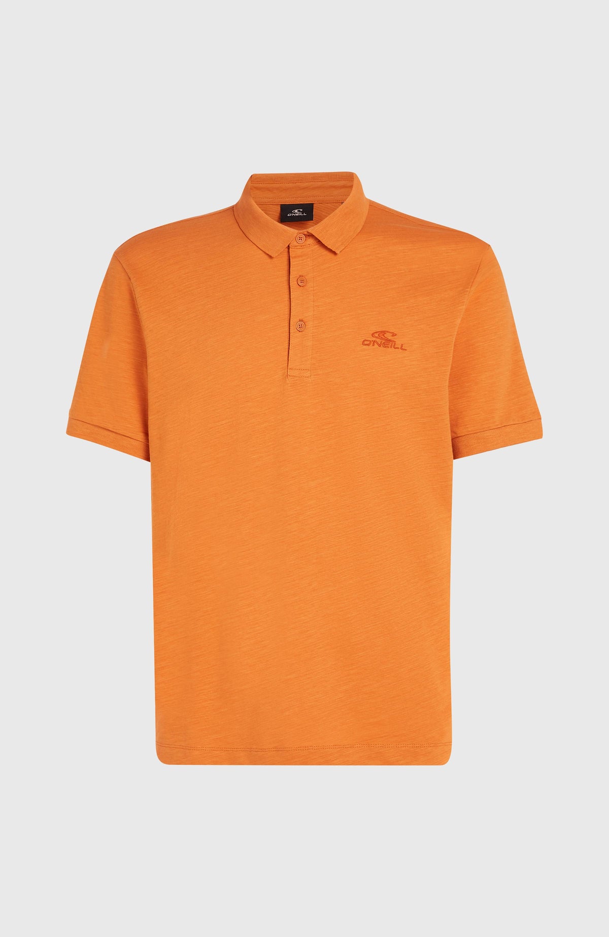 Slub Small Logo Poloshirt für Herren, orange, freigestellt von vorne mit Kragen und Knopfleiste