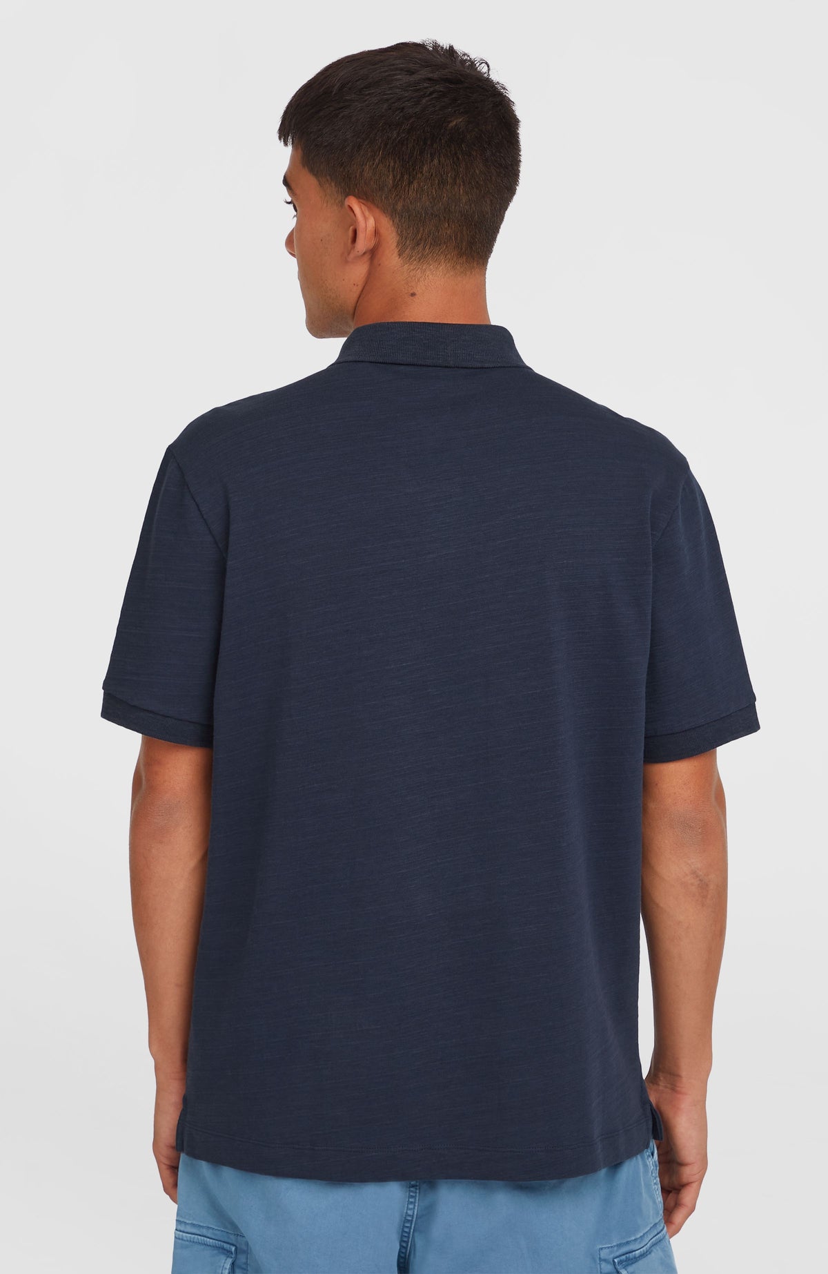 Slub Small Logo Poloshirt für Herren, blau, Rückansicht am Model