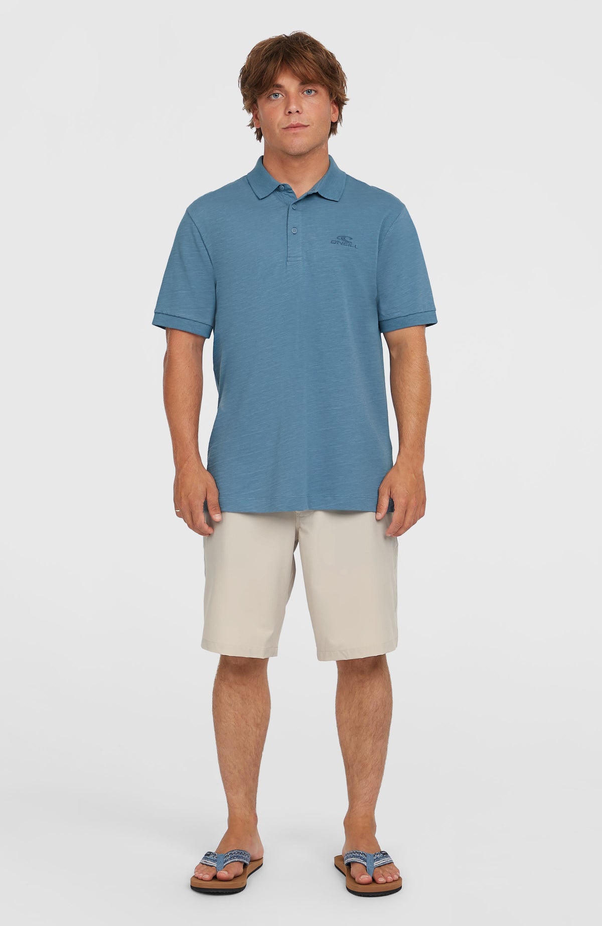Slub Small Logo Poloshirt für Herren in Blau, Ganzkörperansicht am Model