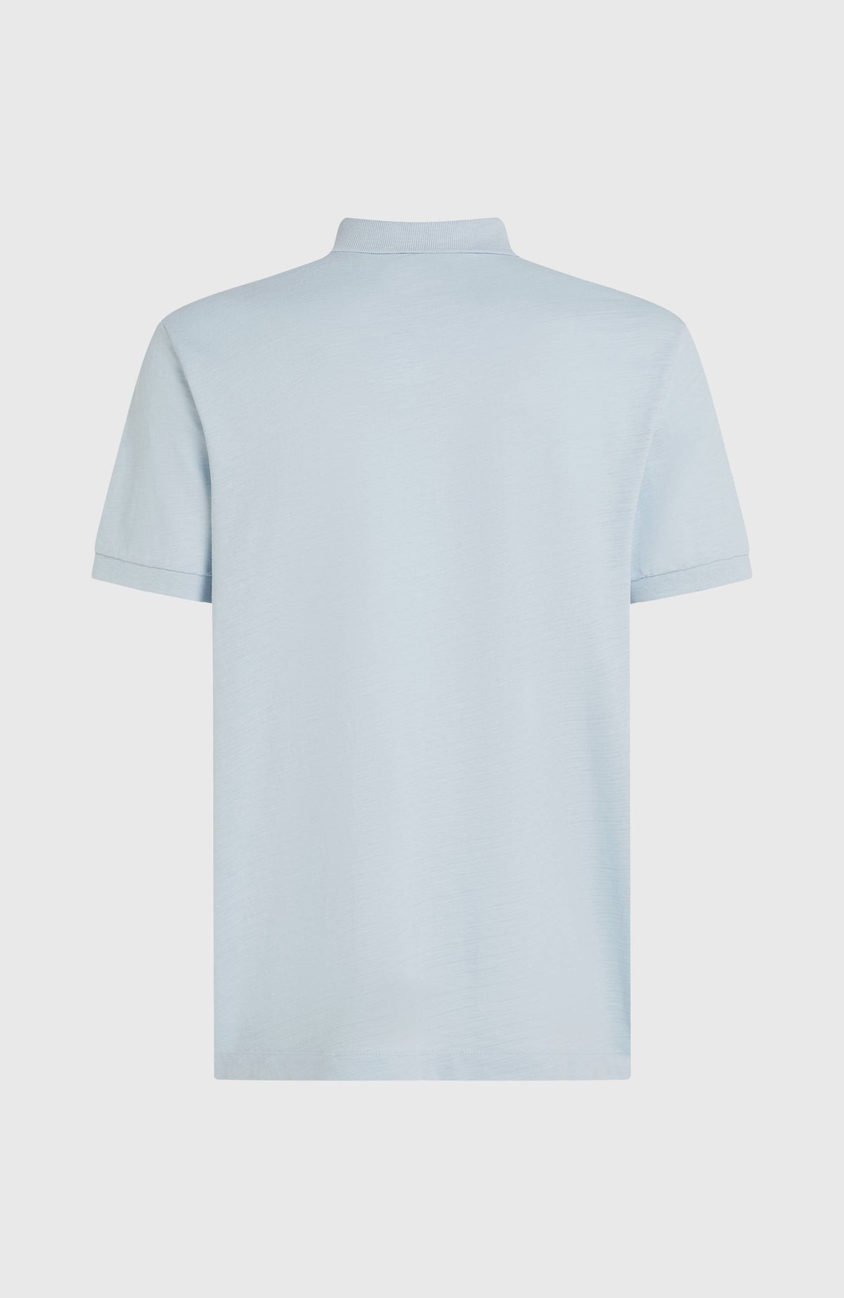 Slub Poloshirt für Herren, blau, flach liegend von hinten
