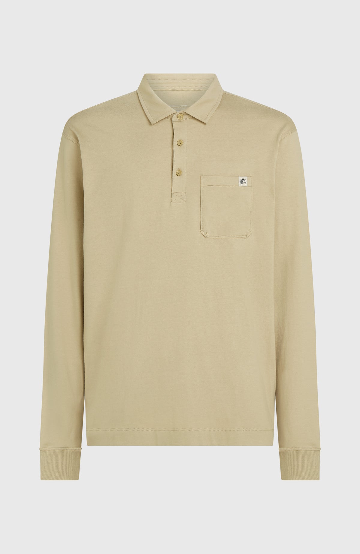 O'Riginals Langarm-Poloshirt für Herren, beige, freigestellt von vorne, mit Brusttasche