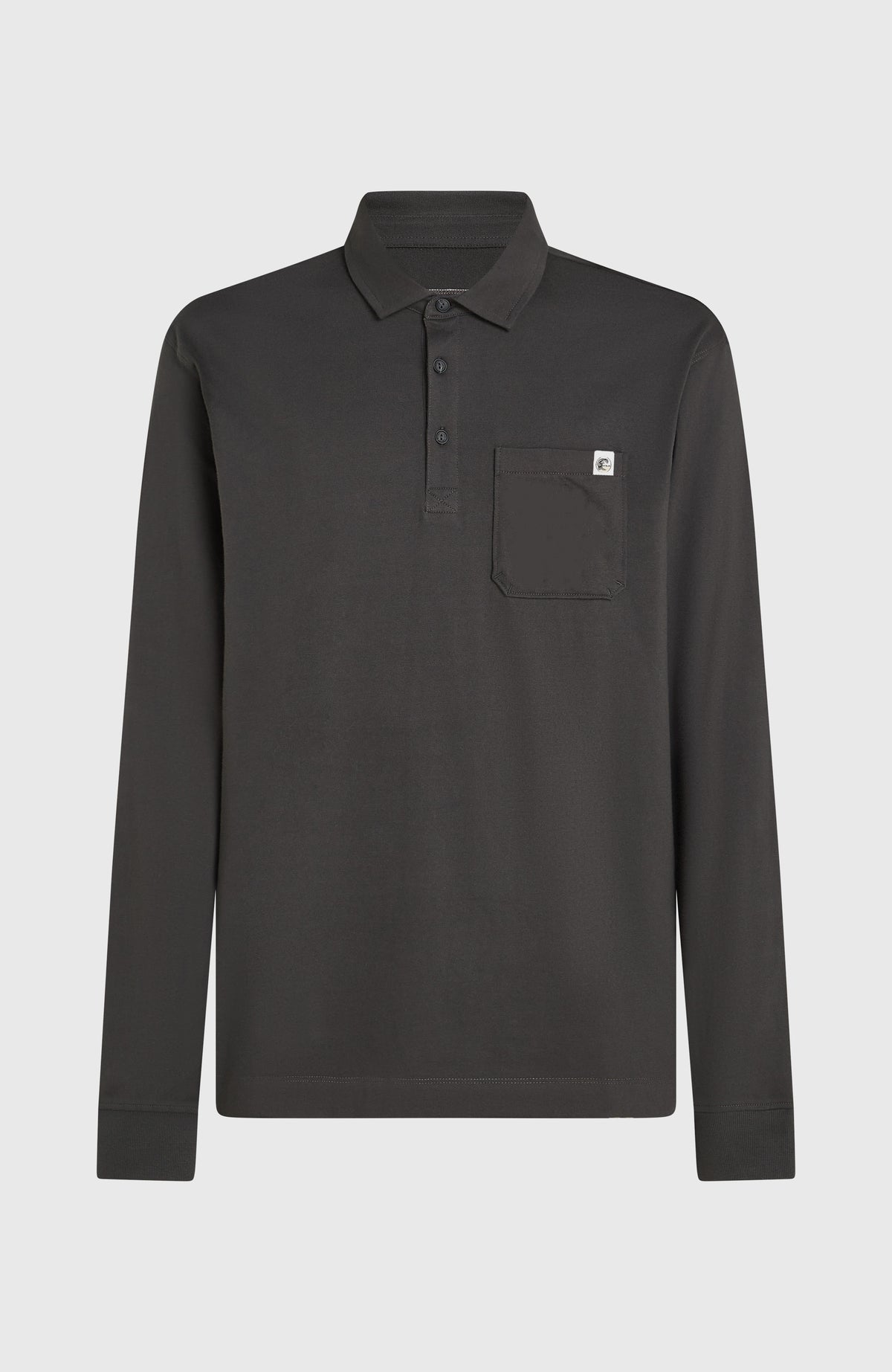 O'Riginals Langarm-Poloshirt für Herren, grau, freigestellt von vorne mit Brusttasche