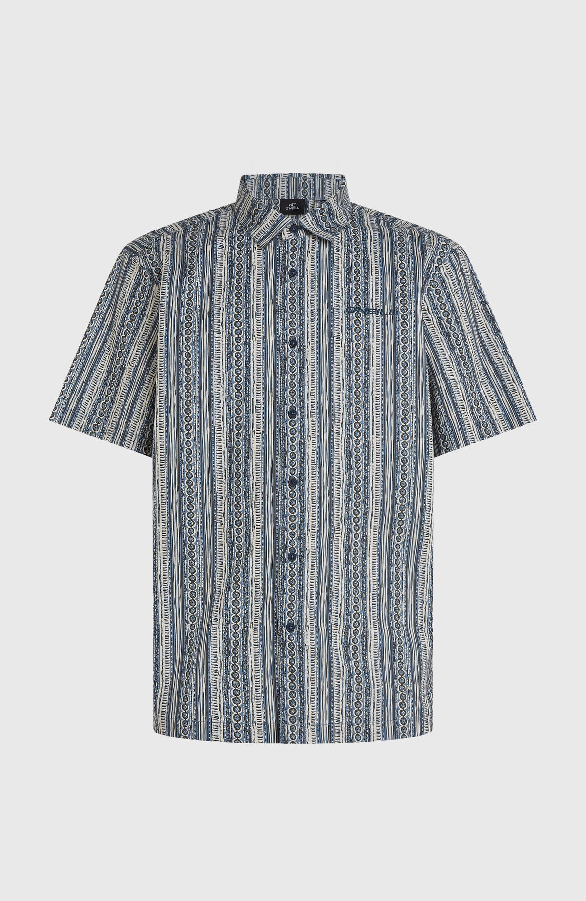 Print-Shirt für Herren, blau mit Streifenmuster in Weiß, freigestellt von vorne