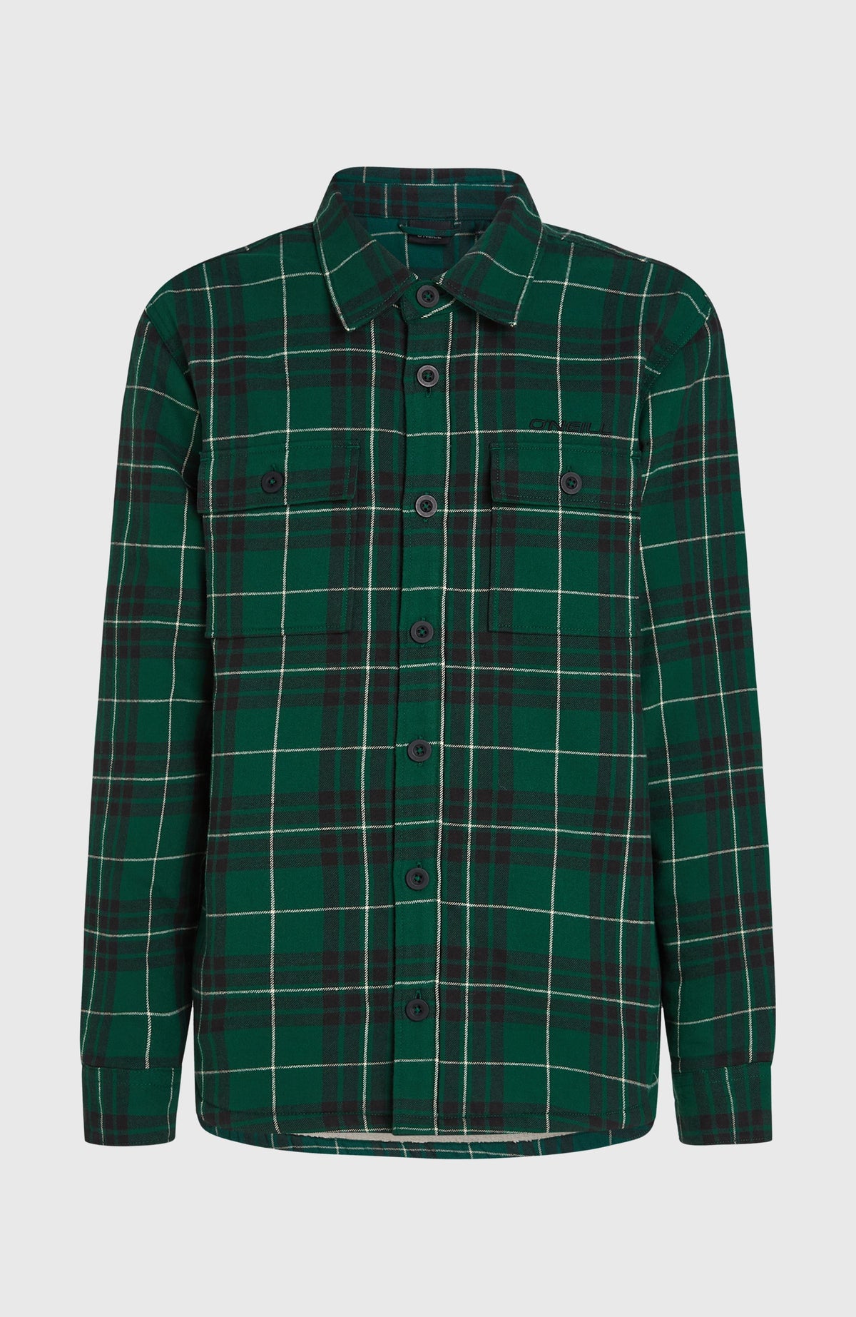 Must-Have Hemd mit Fleecefutter für Herren, grün mit Karomuster in Schwarz und Weiß, freigestellt von vorne