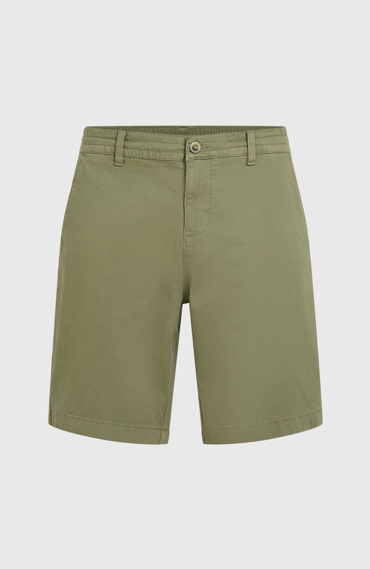 Essentials Chino-Shorts für Herren, grün, flach liegend von vorne, Bund mit Gürtelschlaufen und Knopf
