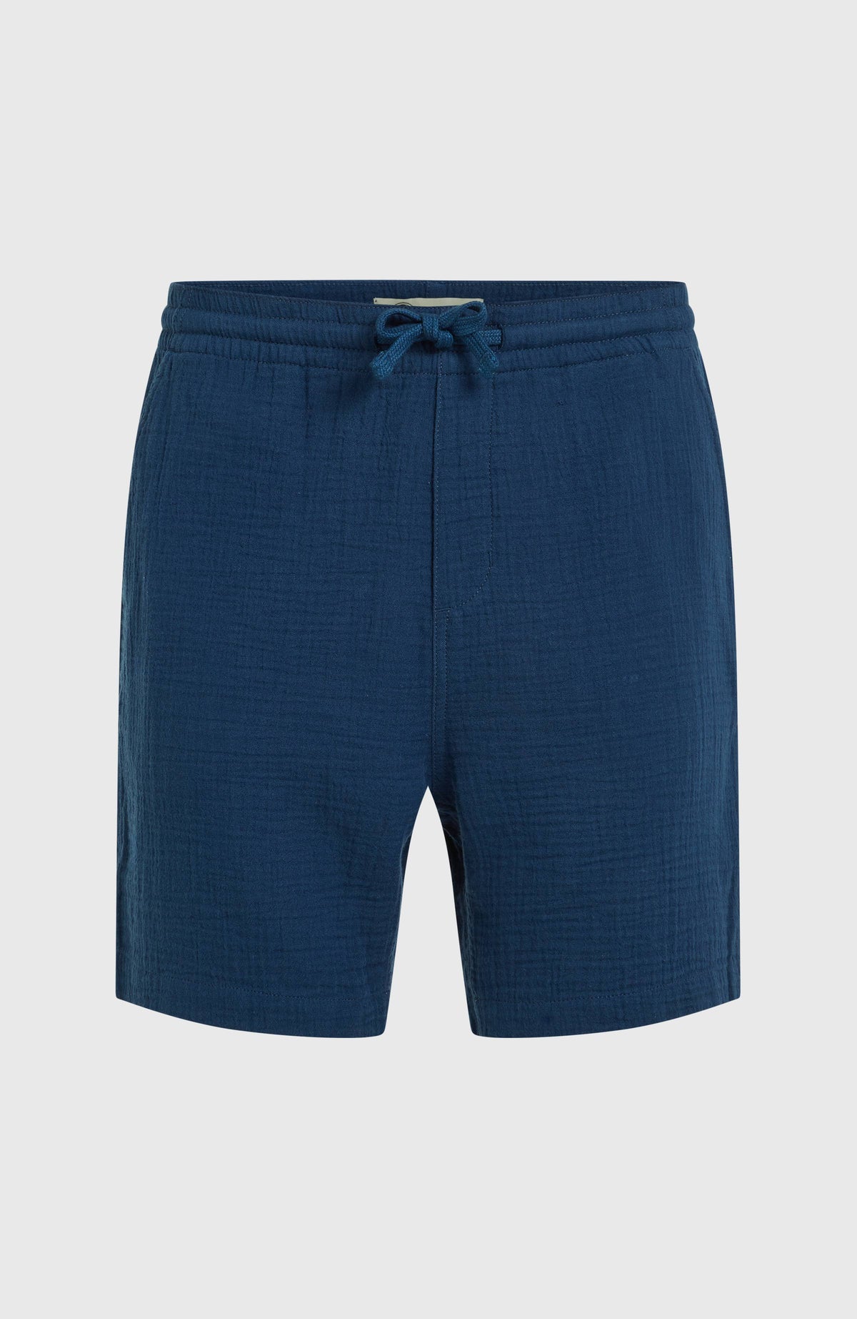 O'Riginals Structure Shorts für Herren, blau, flach liegend von vorne mit elastischem Bund und Kordelzug