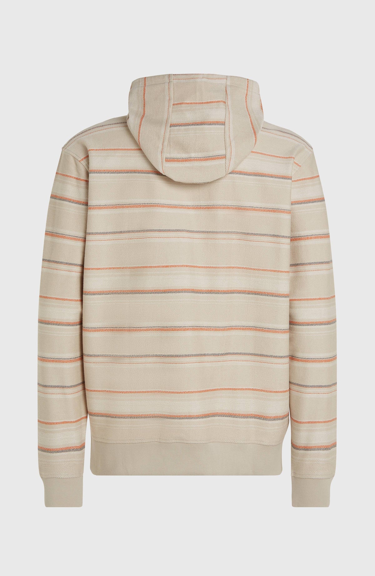Bavaro Hoodie für Herren, beige mit Streifenmuster in Orange und Grau, freigestellt von hinten mit Kapuze