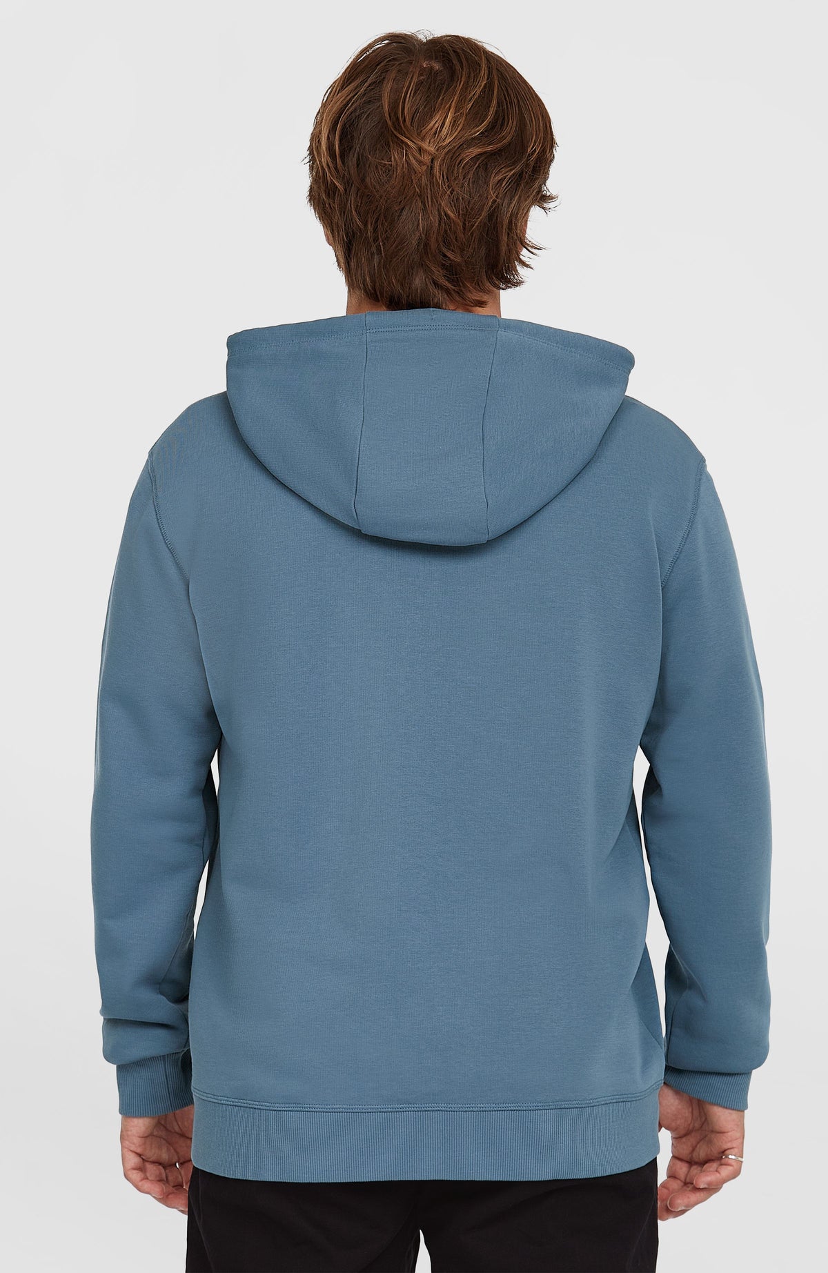 Small Logo Kapuzenjacke mit Reißverschluss für Herren, blau, Rückansicht mit Kapuze am Model