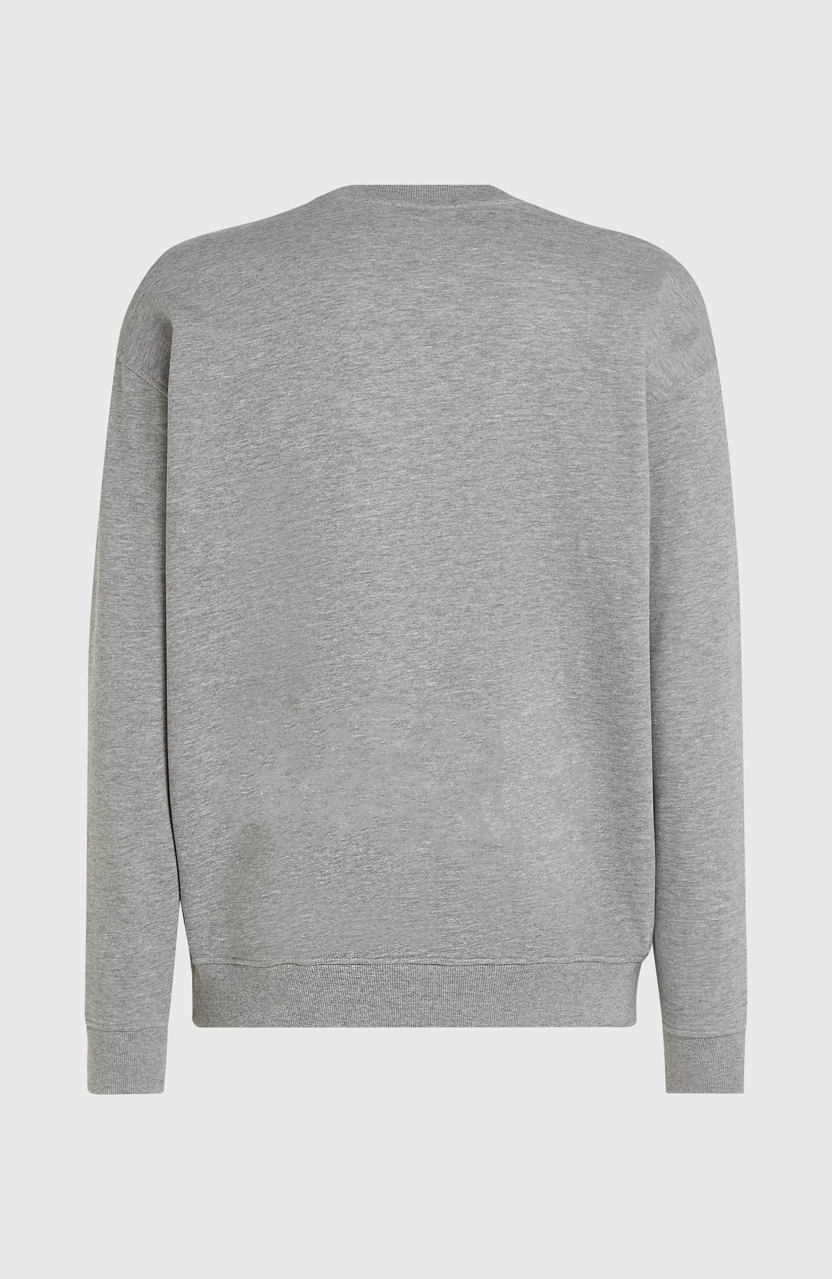 Future Surf Society Crew Sweatshirt für Herren, grau mit Logo-Print in Weiß, freigestellt von hinten mit Rippbund