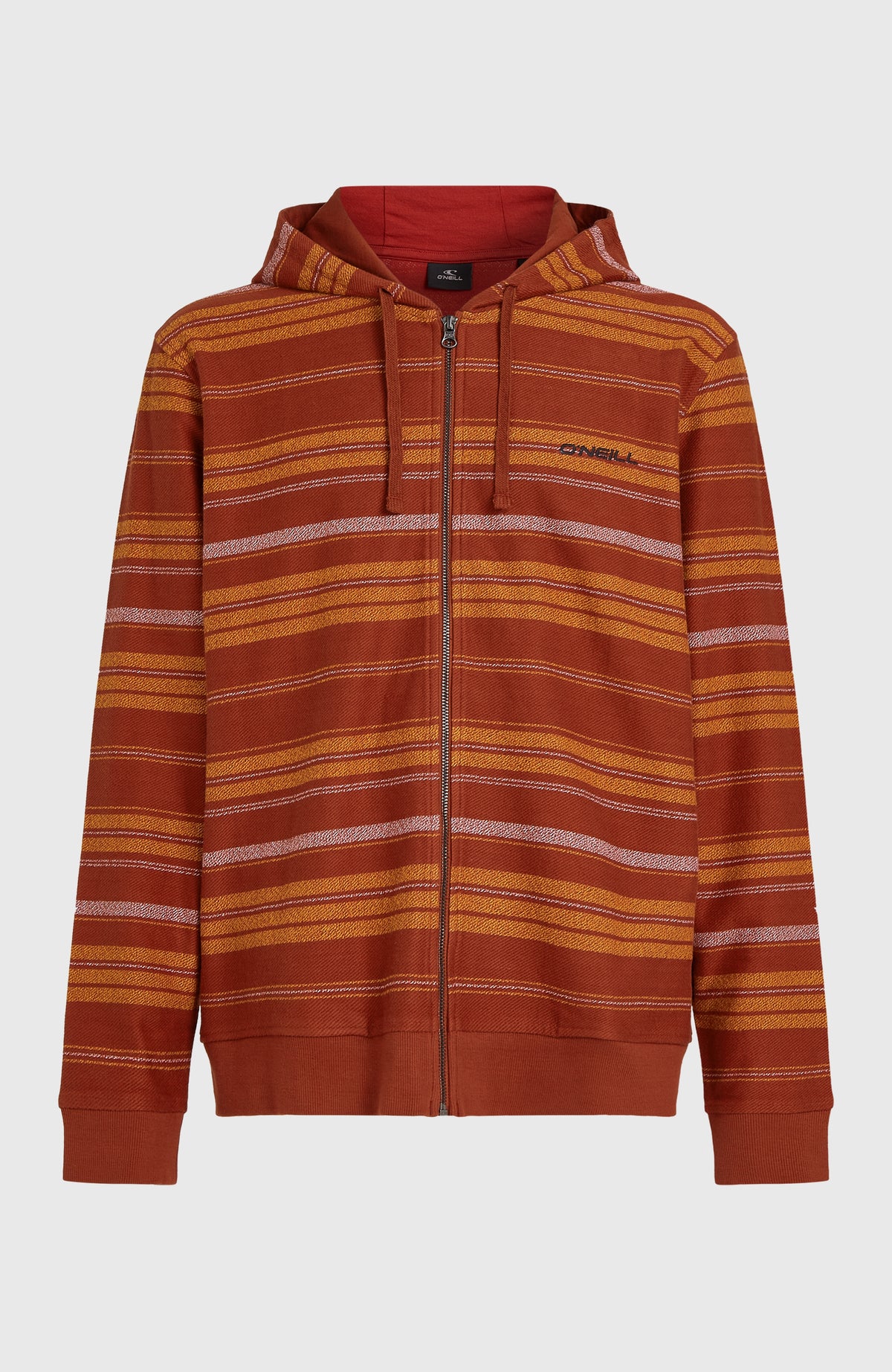 O'NEILL BAVARO FZ HOODIE für Herren, braun mit Streifenmuster in Gelb und Weiß, Vorderansicht