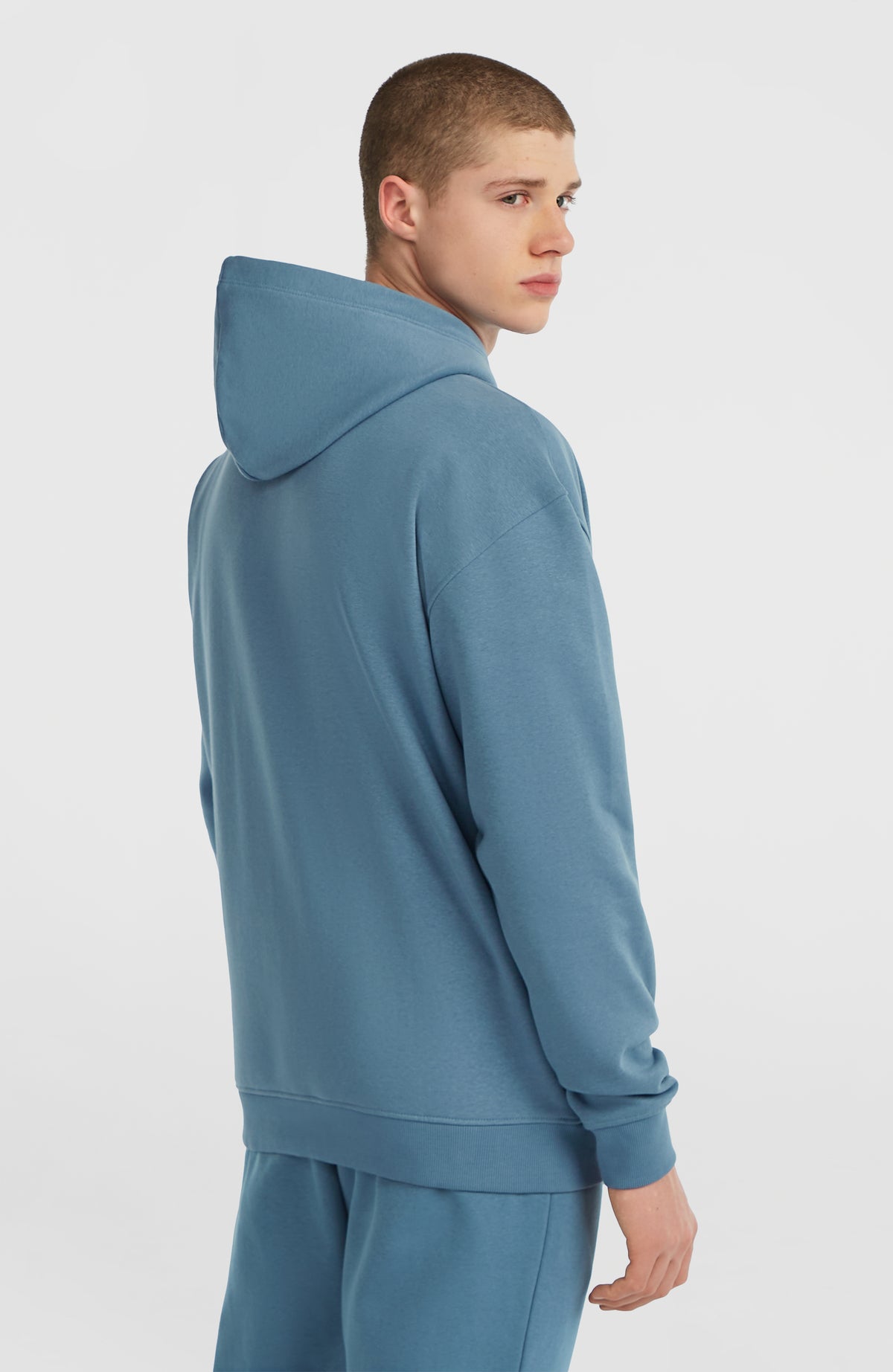 Future Surf Society Hoodie für Herren, blau, Rückansicht am Model mit Kapuze