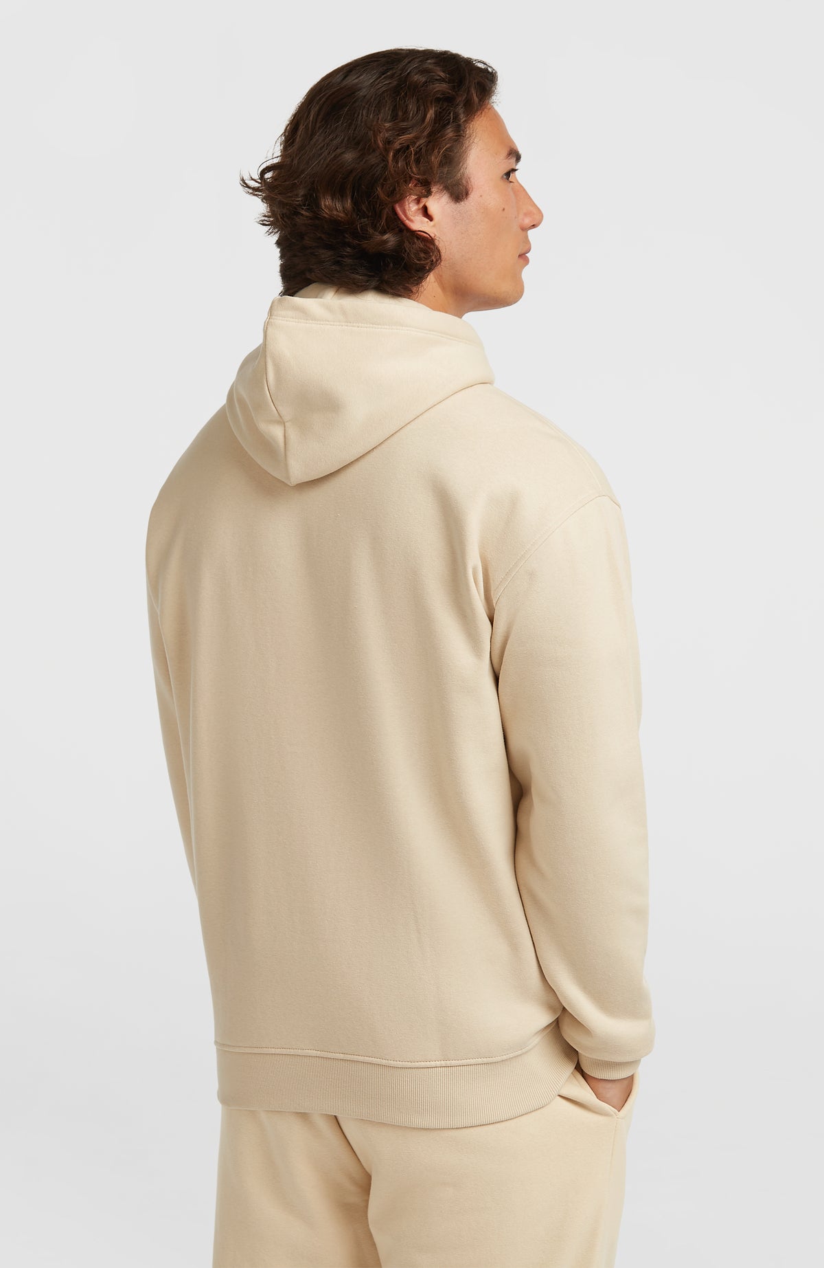 Future Surf Society Hoodie für Herren, beige, Rückansicht am Model mit Kapuze