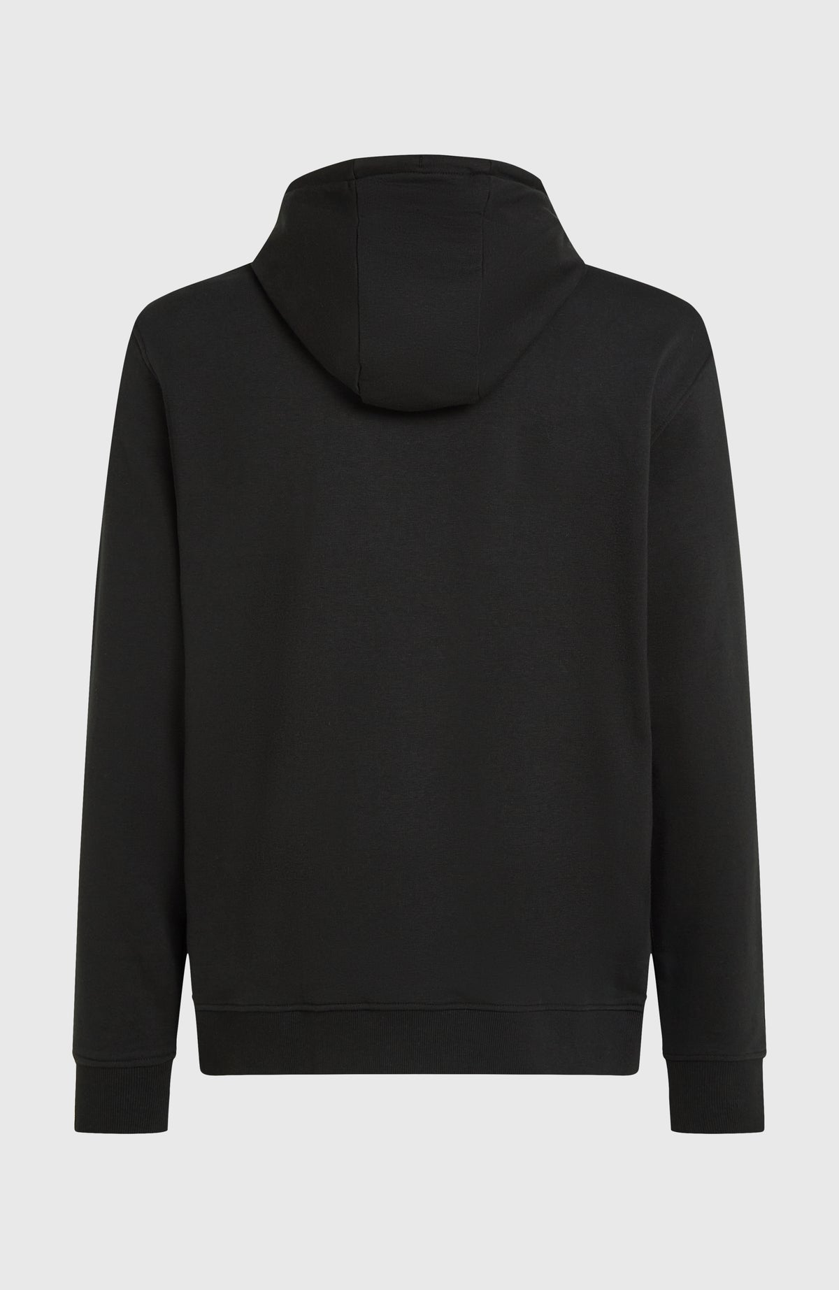 Graphic Hoodie für Herren, schwarz mit Logo-Print in Türkis, freigestellt von hinten