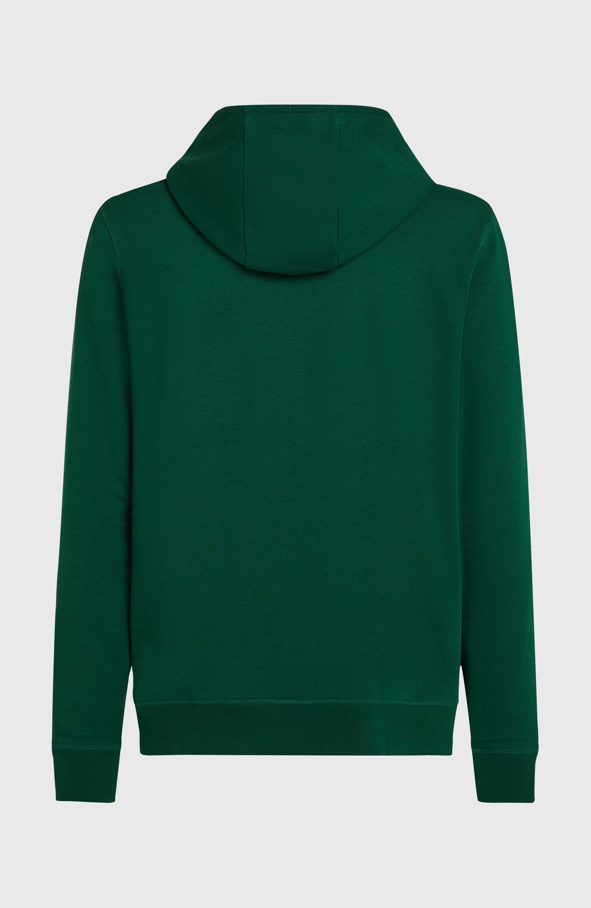 Grüne Small Logo Kapuzenjacke für Herren, freigestellt von hinten mit anliegender Kapuze und Rippstrickbündchen