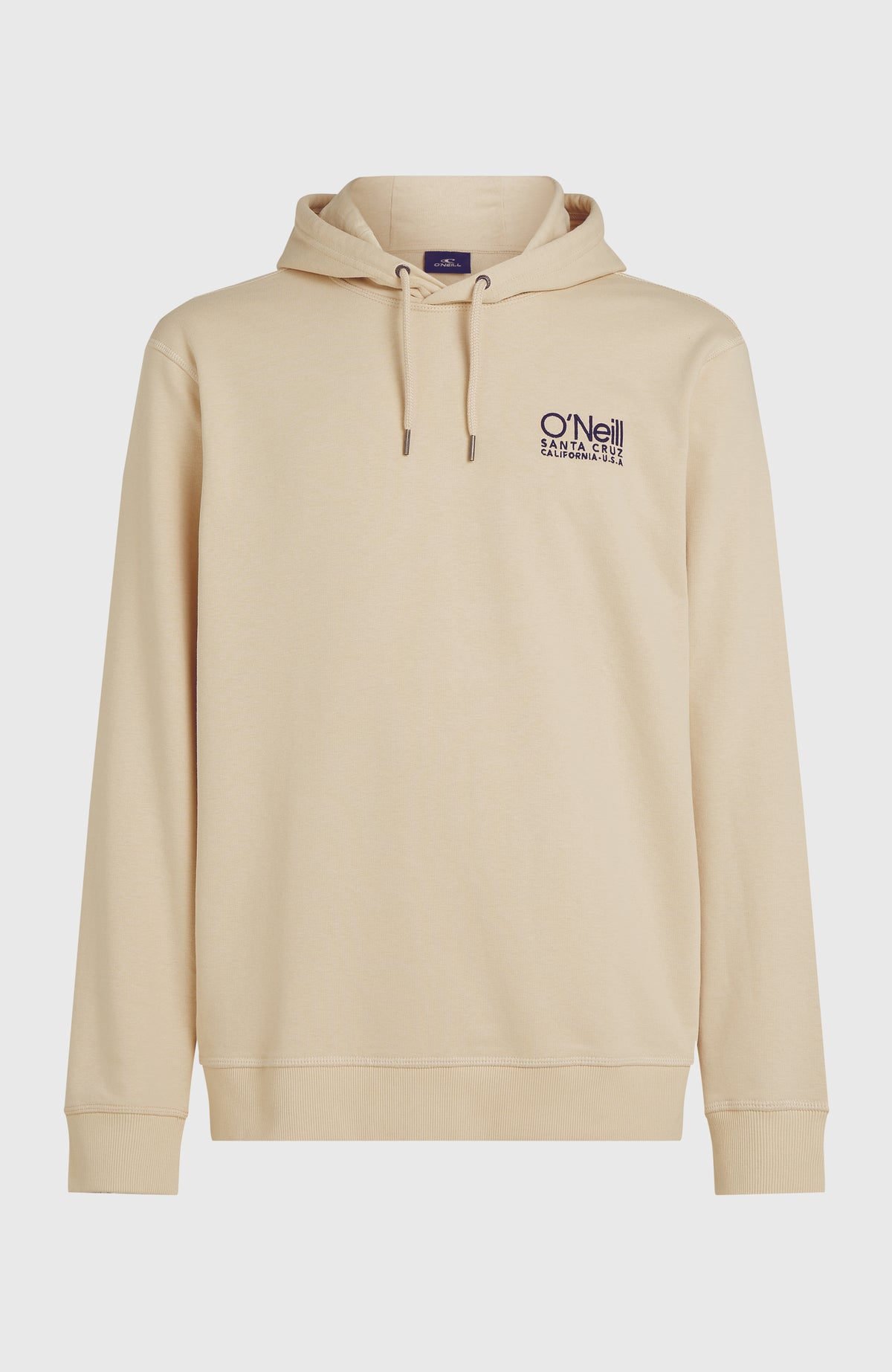 Original Cali Logo Hoodie für Herren, beige mit Logo-Print in Schwarz, freigestellt von vorne mit Kordelzug