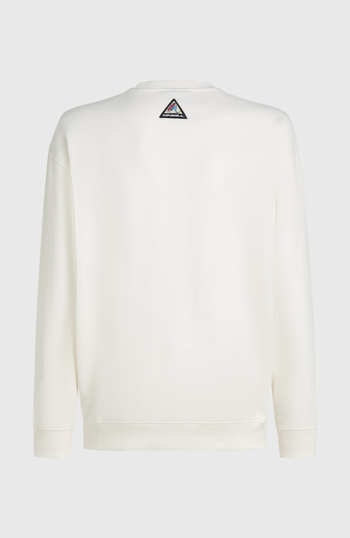 FWC'Play Crew Sweatshirt für Herren, weiß, freigestellt von hinten mit dreieckigem Logo-Print unter dem Kragen