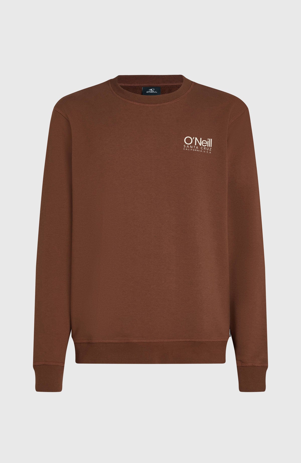 Original Cali Logo Crew Sweatshirt, braun mit Logo-Print in Weiß, freigestellt von vorne