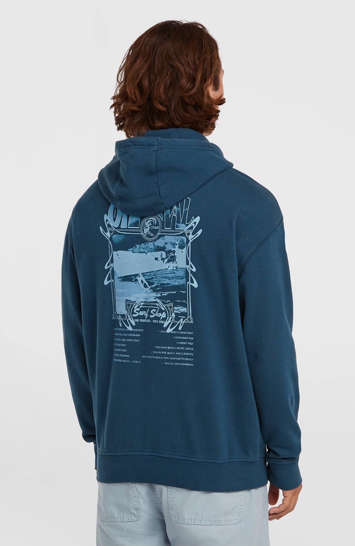 O'Riginals Hoodie für Herren, blau mit Grafik-Print in Hellblau, Rückansicht am Model