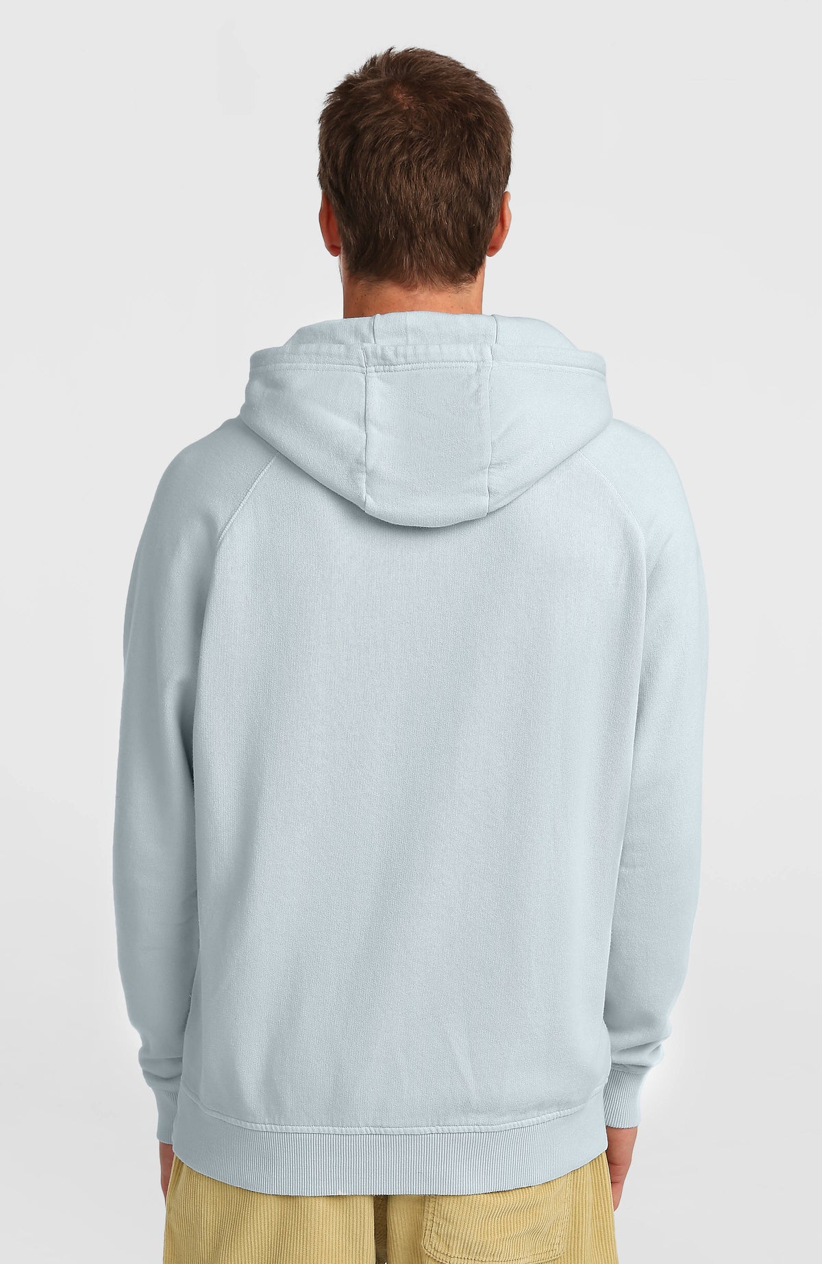 O'Riginals Badge Hoodie für Herren, blau, Rückansicht am Model mit Kapuze und Saumbund