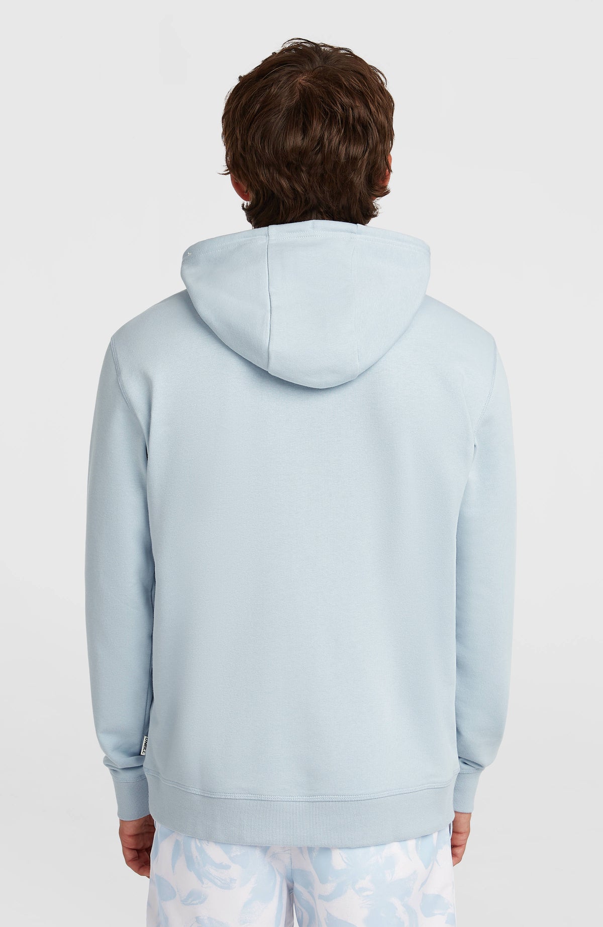 Must-Have Graphic Hoodie für Herren, blau, Rückansicht am Model mit aufliegender Kapuze und Saumbündchen