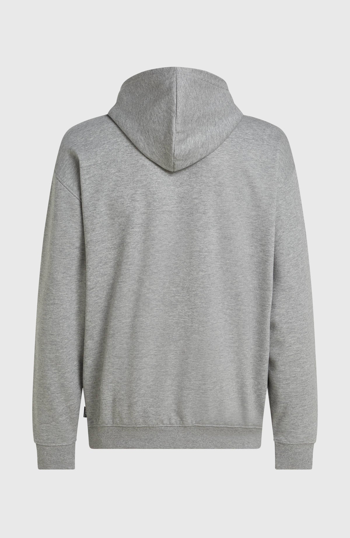 Essentials 90s Logo Hoodie für Herren, grau, freigestellt von hinten mit Kapuze und Rippbündchen