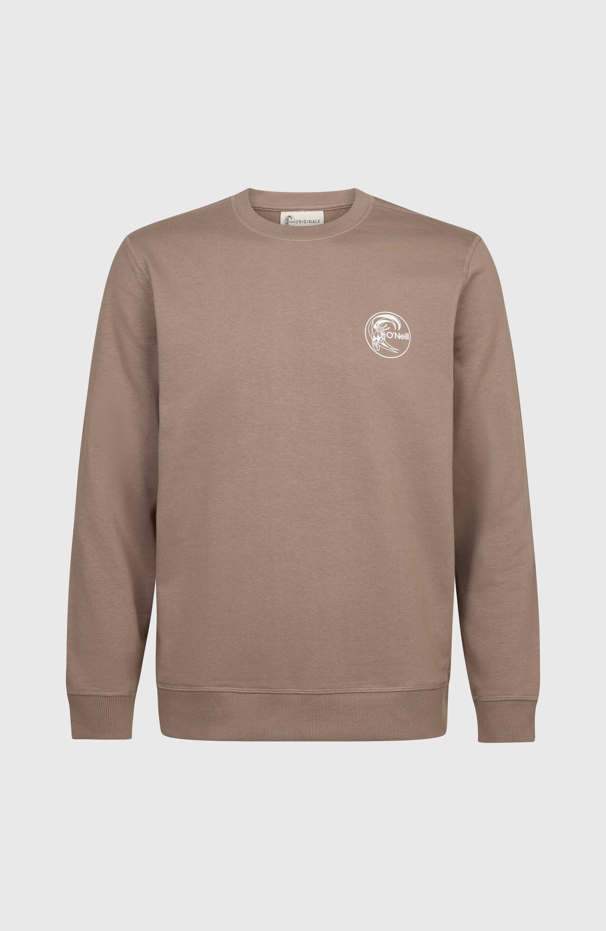 O'Neill O'Riginals Chest Print Crew Sweatshirt für Herren, braun mit Logo-Print in Weiß, freigestellt von vorne