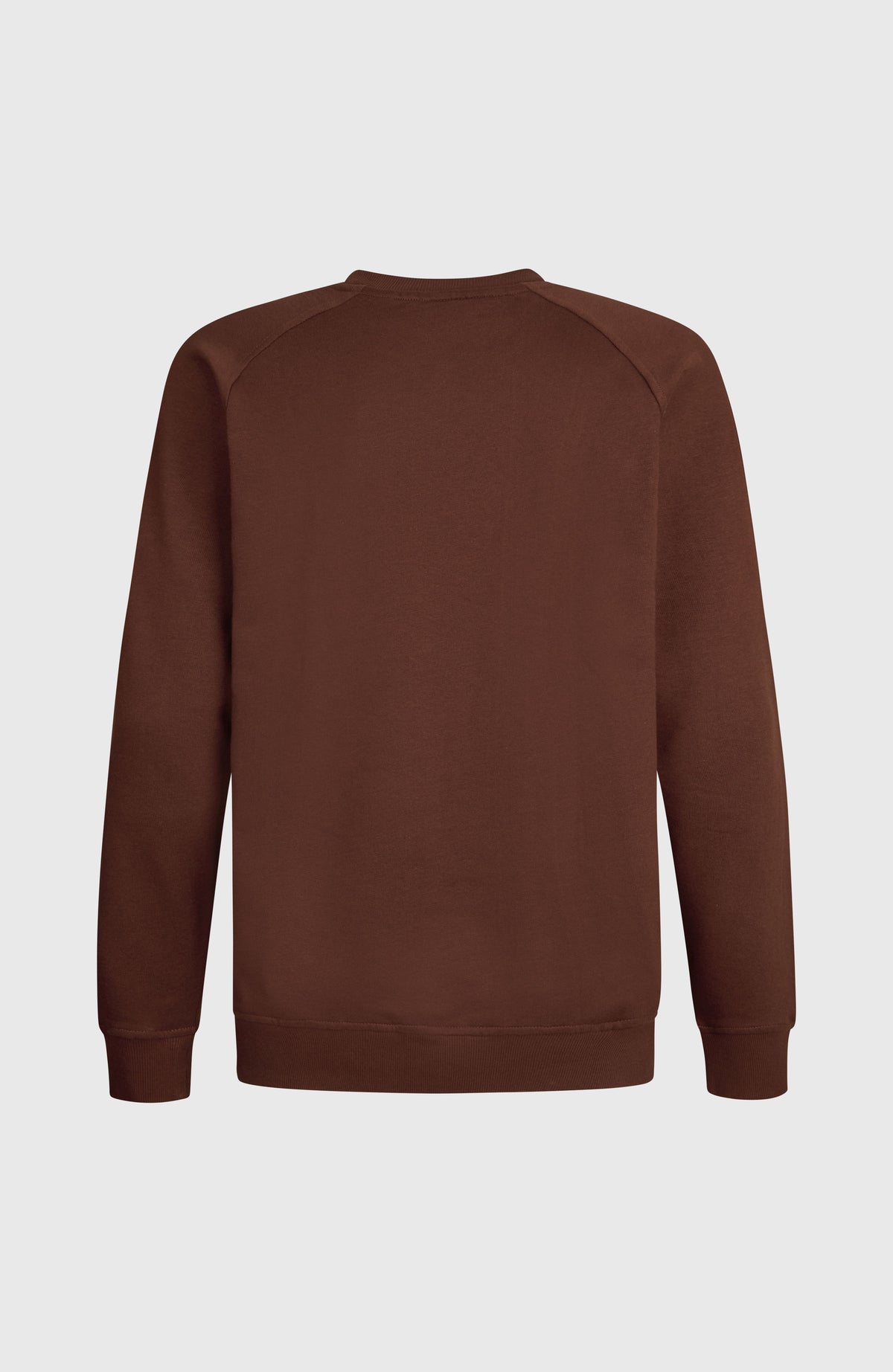 Braunes O'RIGINALS CREW Sweatshirt für Herren, freigestellt von hinten mit Rippbündchen an Ärmeln und Saum