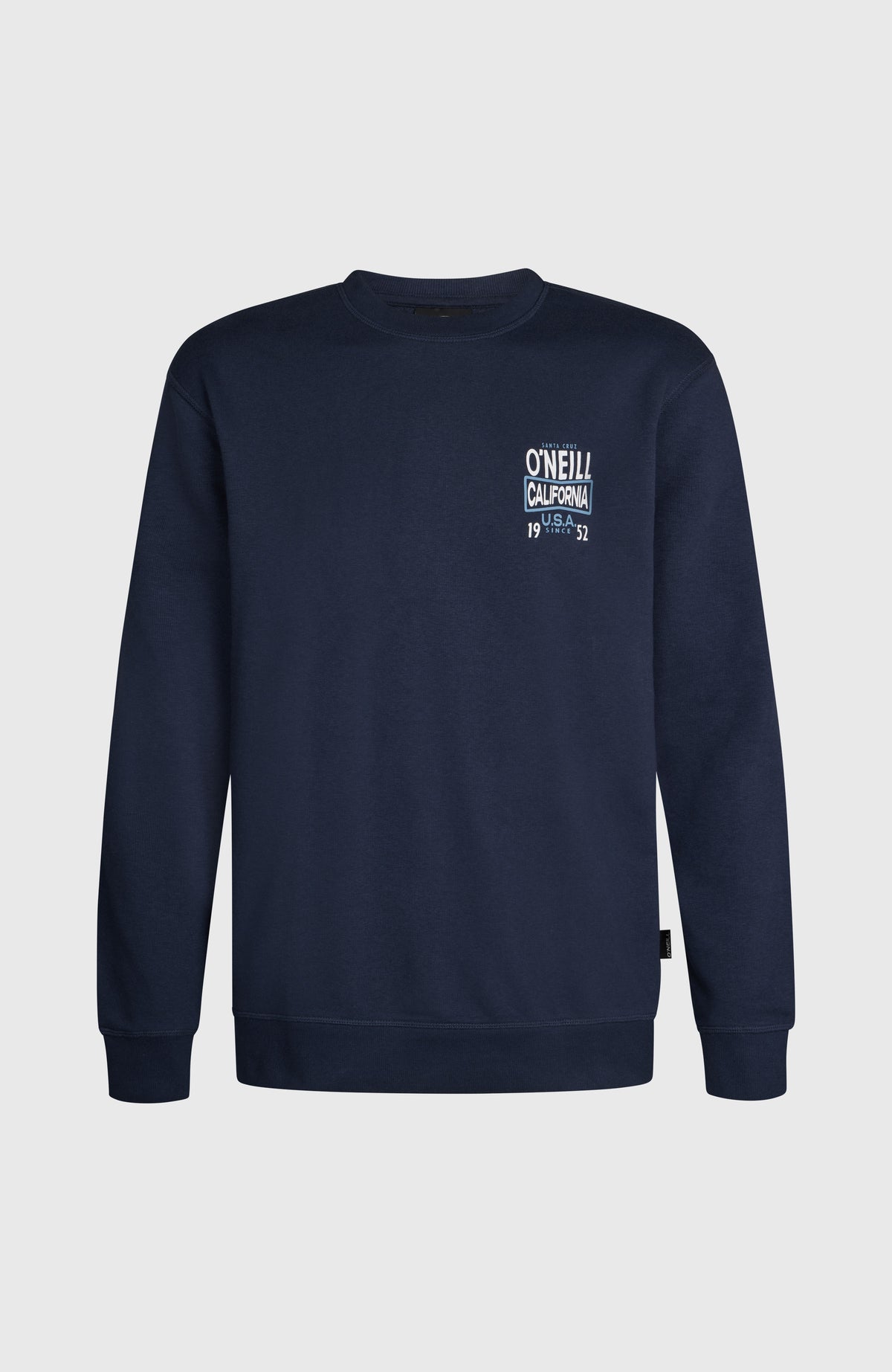 O'NEILL CALI CREW Sweatshirt für Herren, blau mit Logo-Print in Weiß und Hellblau, freigestellt von vorne