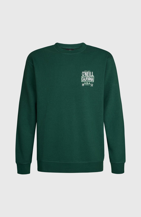 O'NEILL CALI CREW Sweatshirt für Herren, grün mit Logo-Print in Weiß, freigestellt von vorne