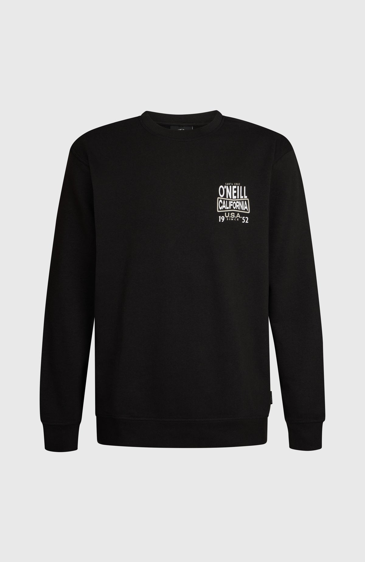 O'NEILL CALI CREW Sweatshirt für Herren, schwarz mit Logo-Print in Weiß, freigestellt von vorne