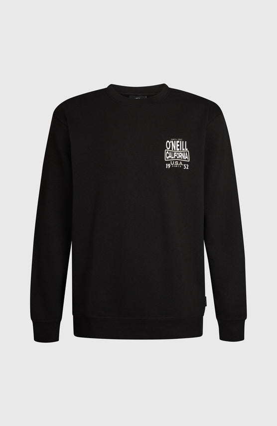 O'NEILL CALI CREW Sweatshirt für Herren, schwarz mit Logo-Print in Weiß, freigestellt von vorne