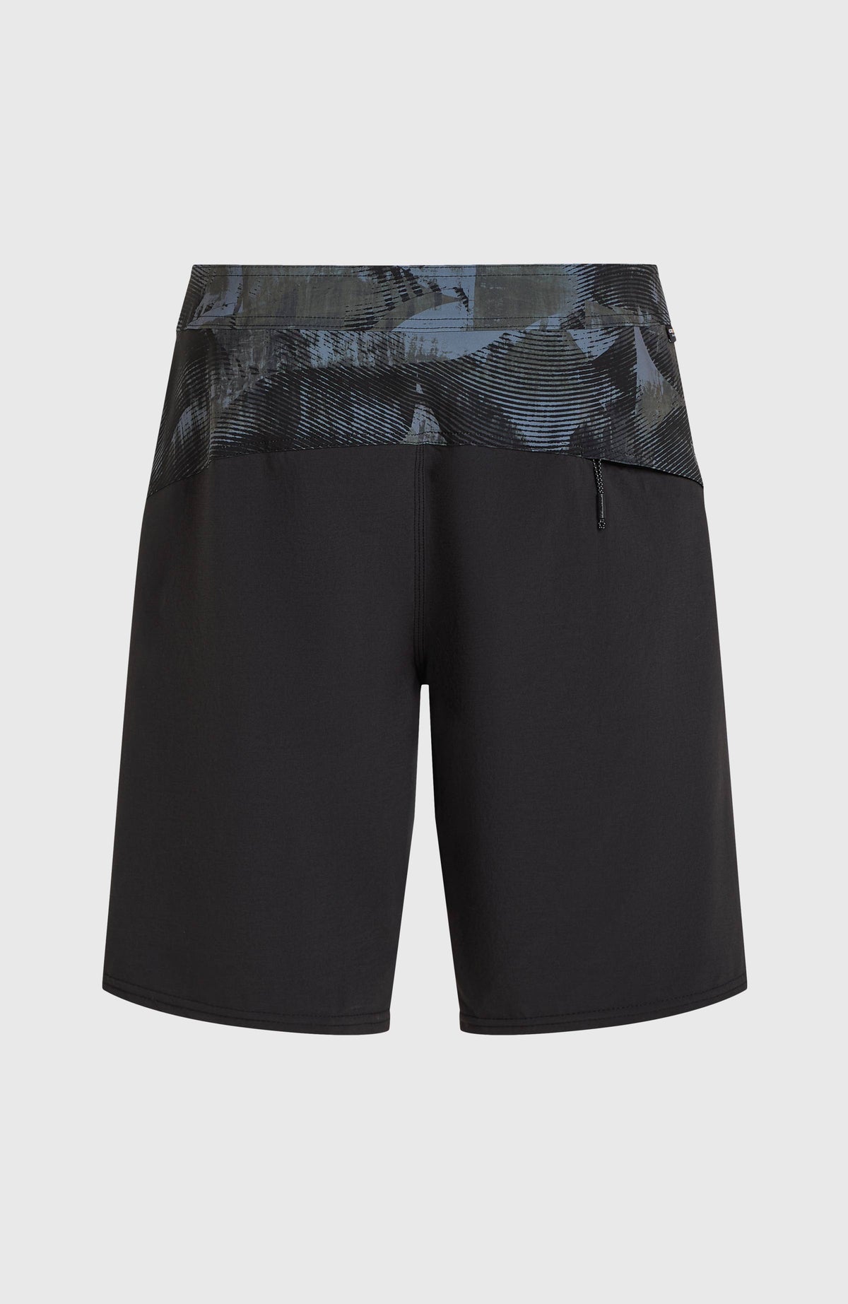 Tech Enduro 20'' Boardshorts für Herren, grün mit Grafikmuster in Schwarz, flach liegend von hinten mit Gesäßtasche