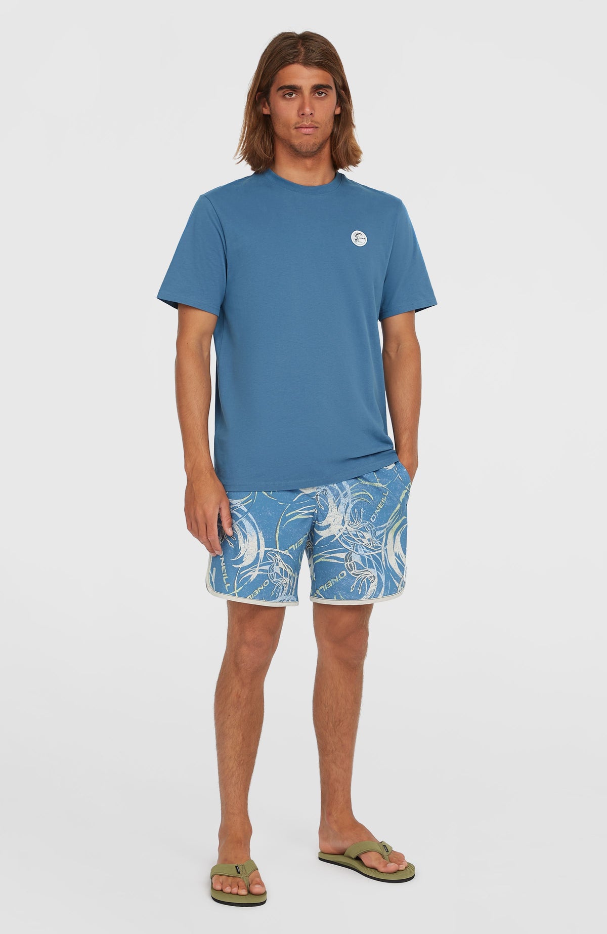 O'Neill O'Riginals Scallop 16'' Badehose für Herren, blau mit Grafik-Print in Beige, am Model