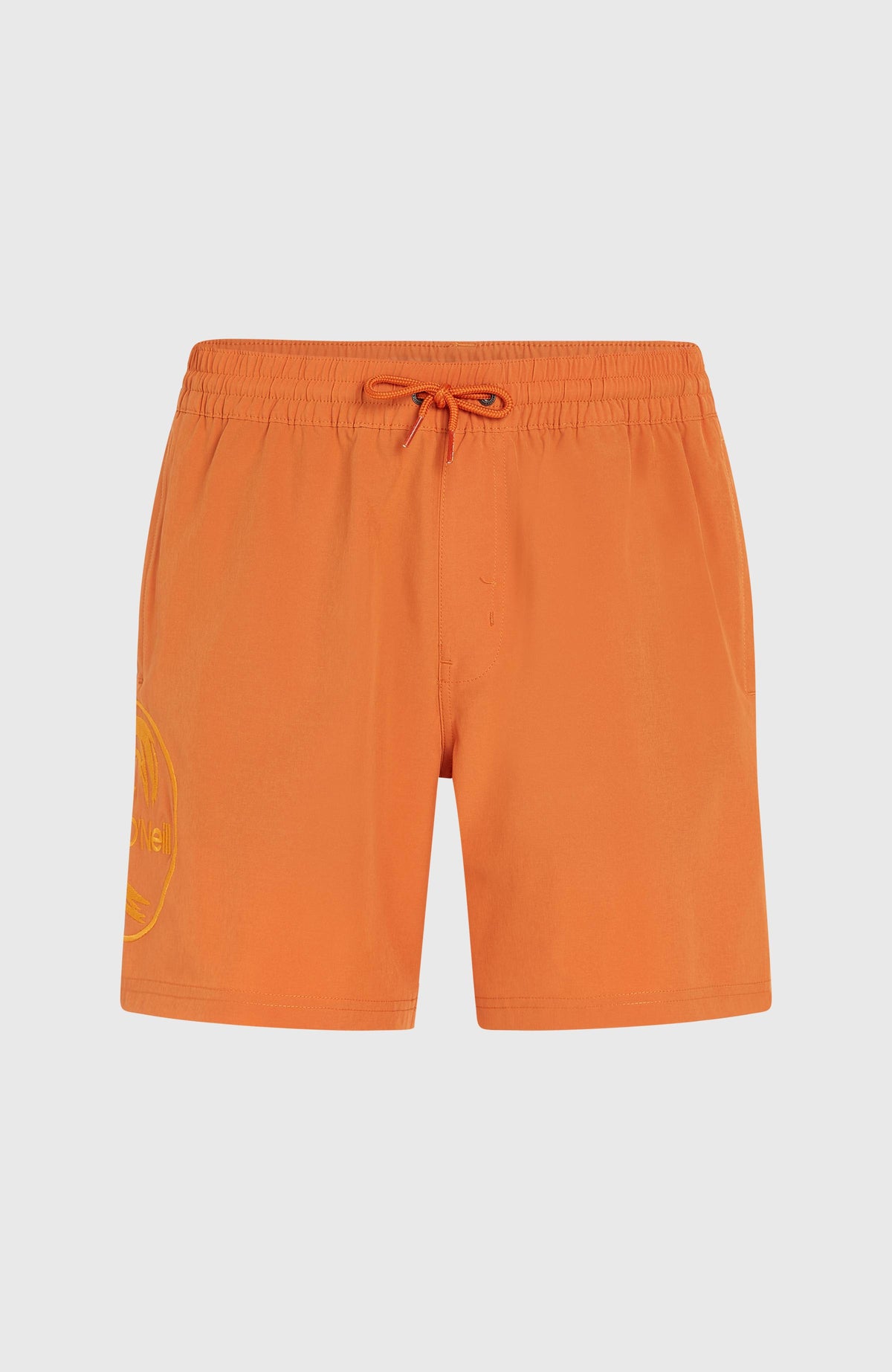 O'Riginals Cali Ocean 16'' Badehose für Herren, orange, freigestellt von vorne mit elastischem Bund und Kordelzug